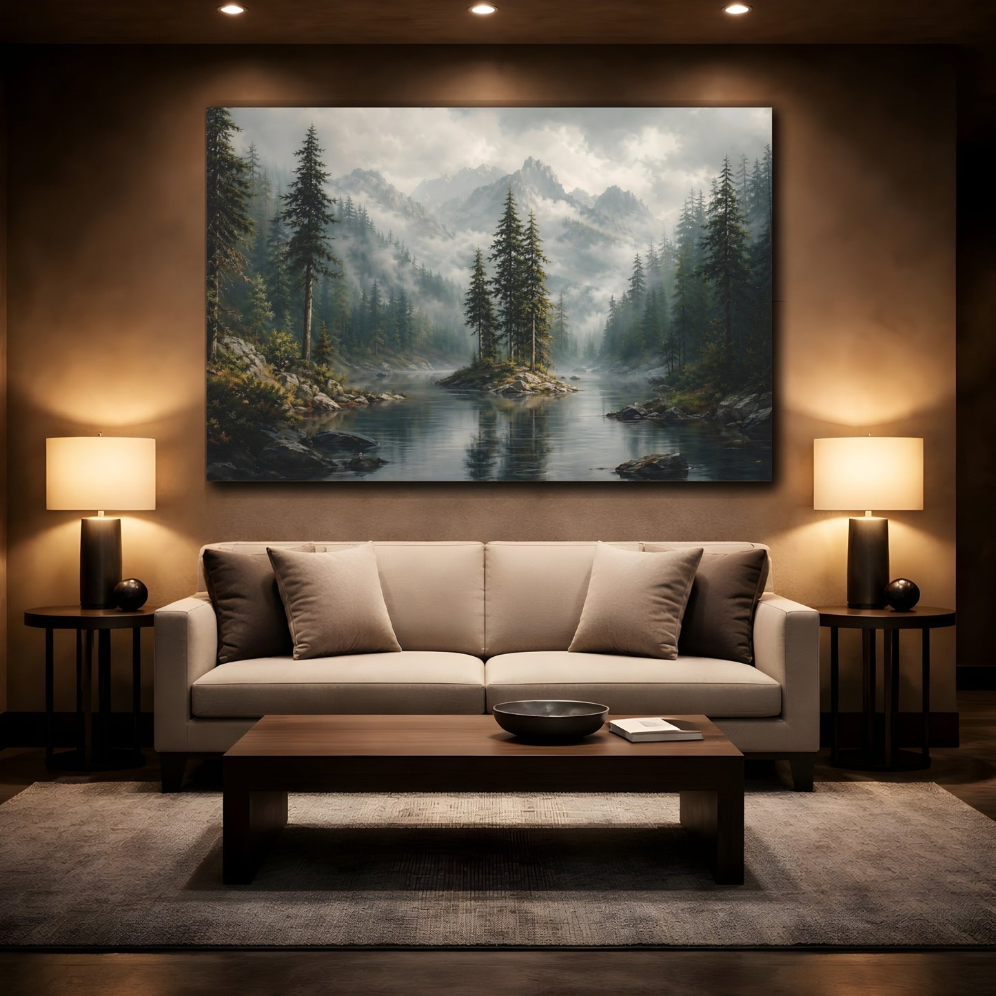 Mockup 2. Nature Pine Forest Green Forest Landscape shown as stretched canvas wall art