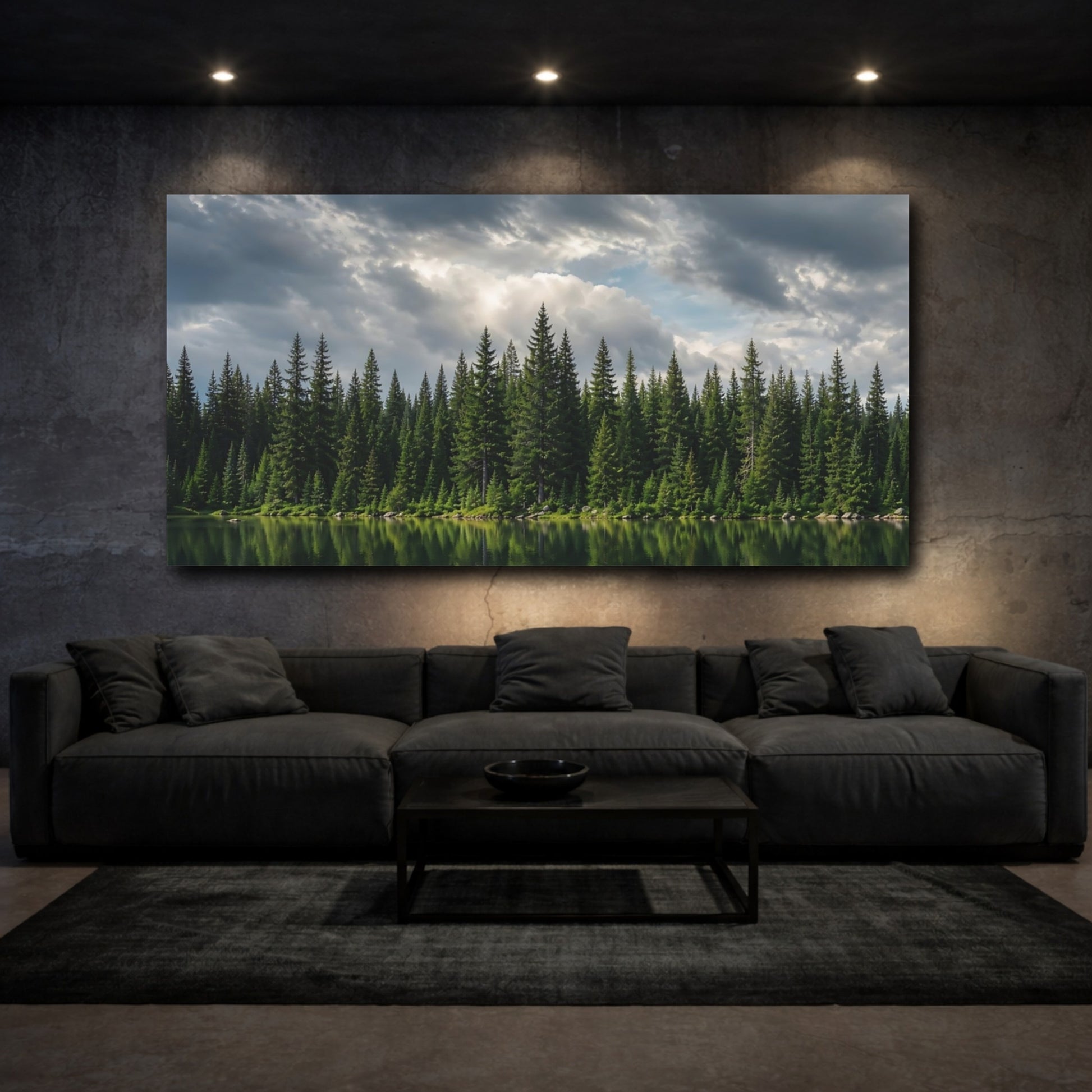 Mockup 2. Nature Pine Forest Green Forest Landscape shown as stretched canvas wall art