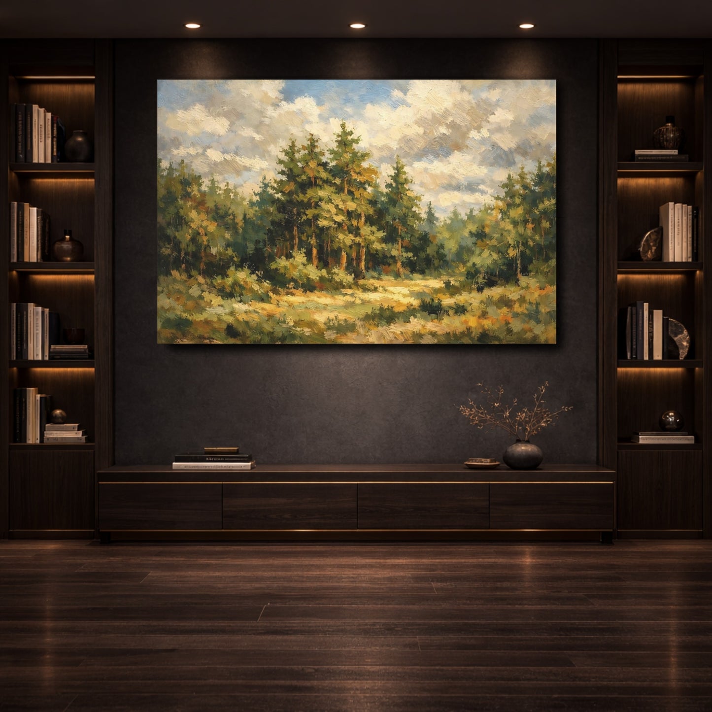 Mockup 3. Nature Pine Forest Green Forest Landscape shown as stretched canvas wall art