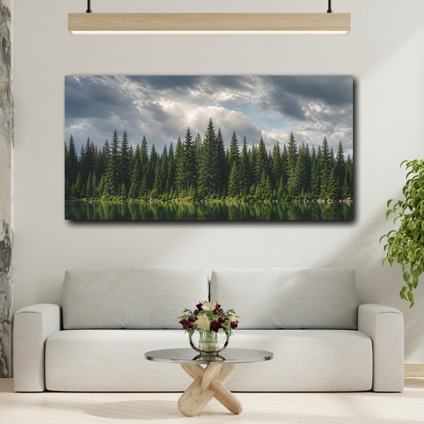 Mockup 3. Nature Pine Forest Green Forest Landscape shown as stretched canvas wall art