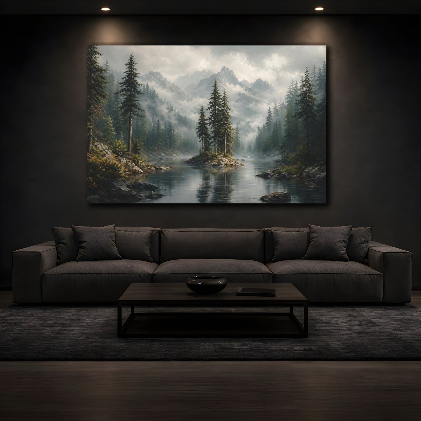 Mockup 3. Nature Pine Forest Green Forest Landscape shown as stretched canvas wall art