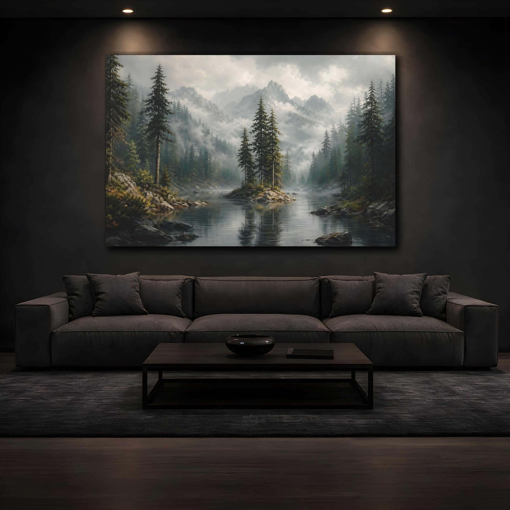 Mockup 3. Nature Pine Forest Green Forest Landscape shown as stretched canvas wall art