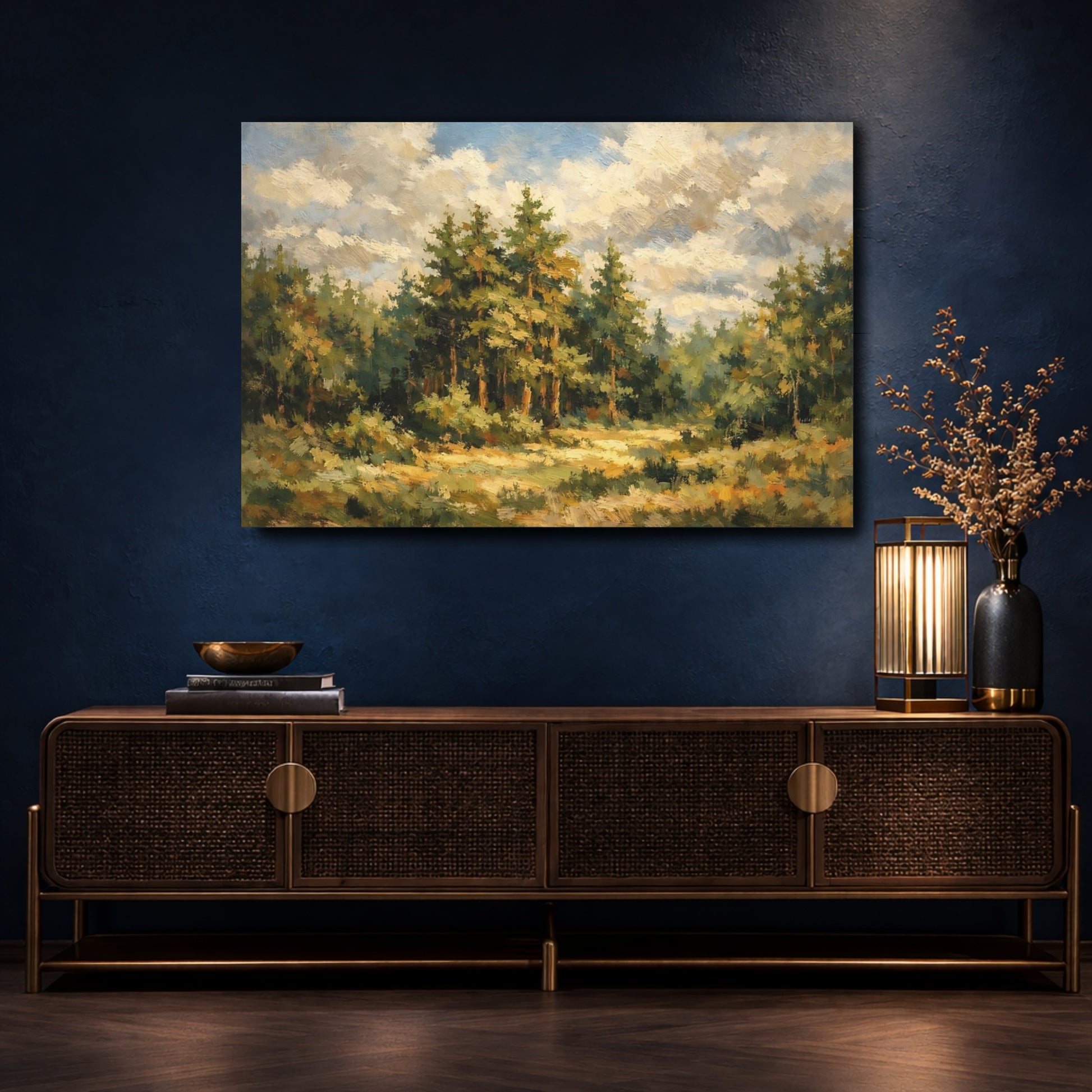 Mockup 4. Nature Pine Forest Green Forest Landscape shown as stretched canvas wall art