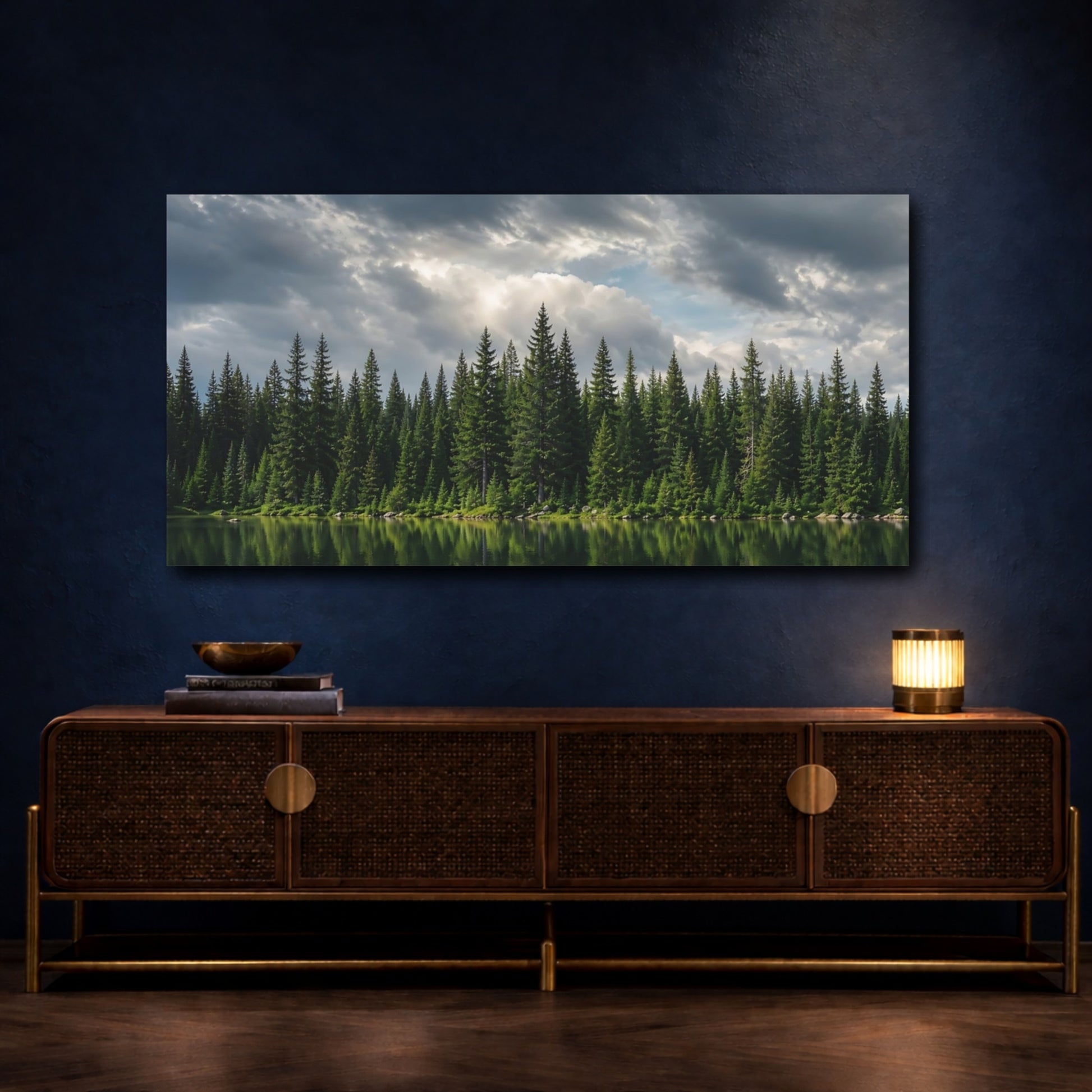 Mockup 4. Nature Pine Forest Green Forest Landscape shown as stretched canvas wall art