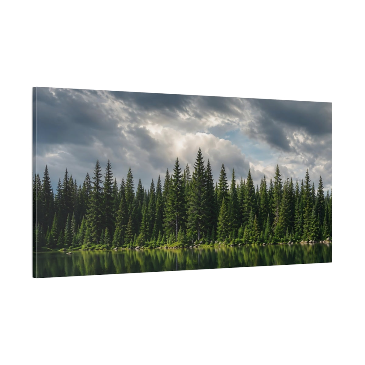 Side Mockup 2. Nature Pine Forest Green Forest Landscape shown as stretched canvas wall art