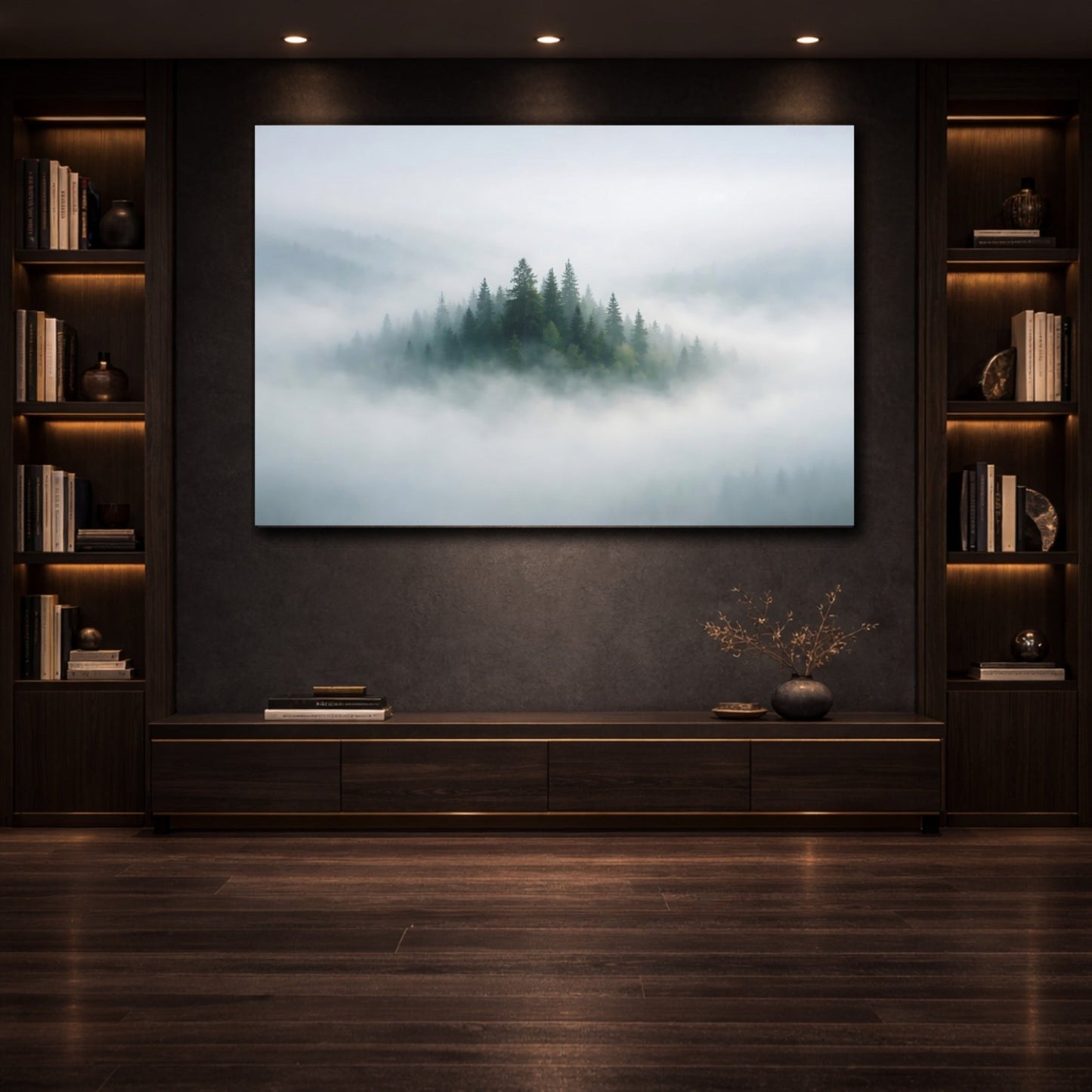 Nature Pine Forest Misty Green - Canvas Wall Art Print - YesArtYes