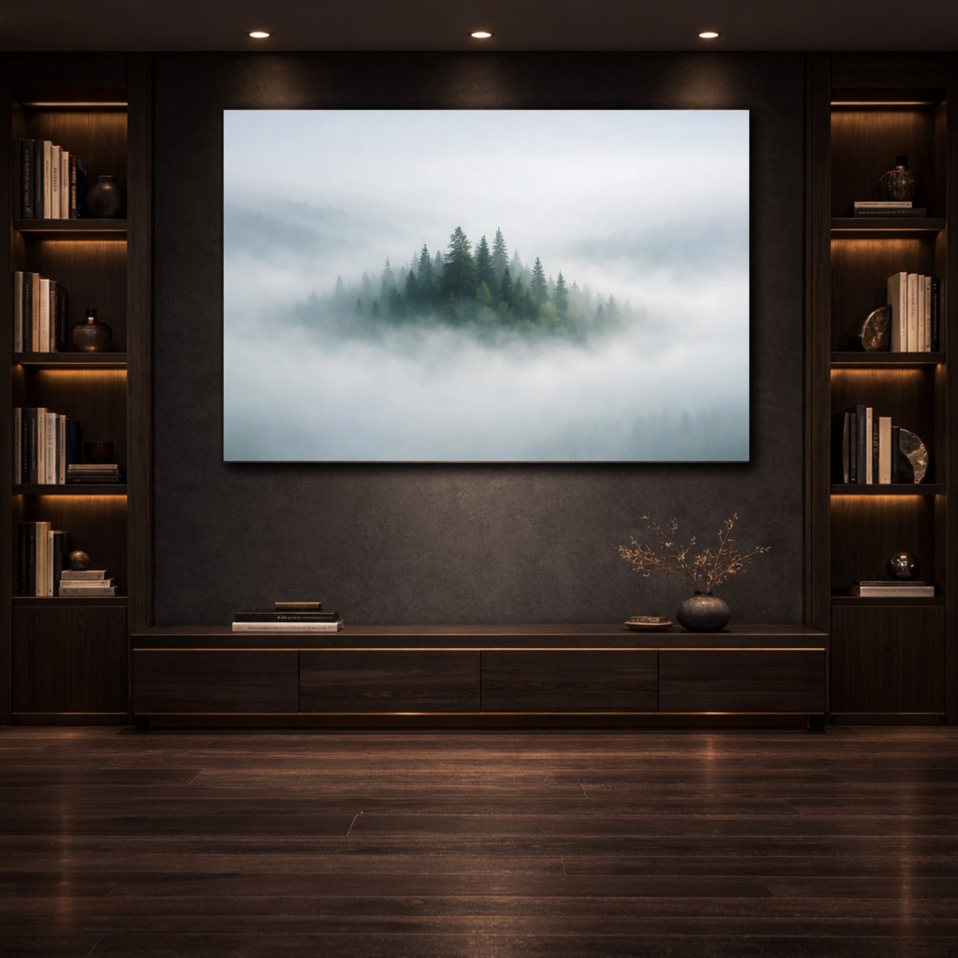 Nature Pine Forest Misty Green - Canvas Wall Art Print - YesArtYes