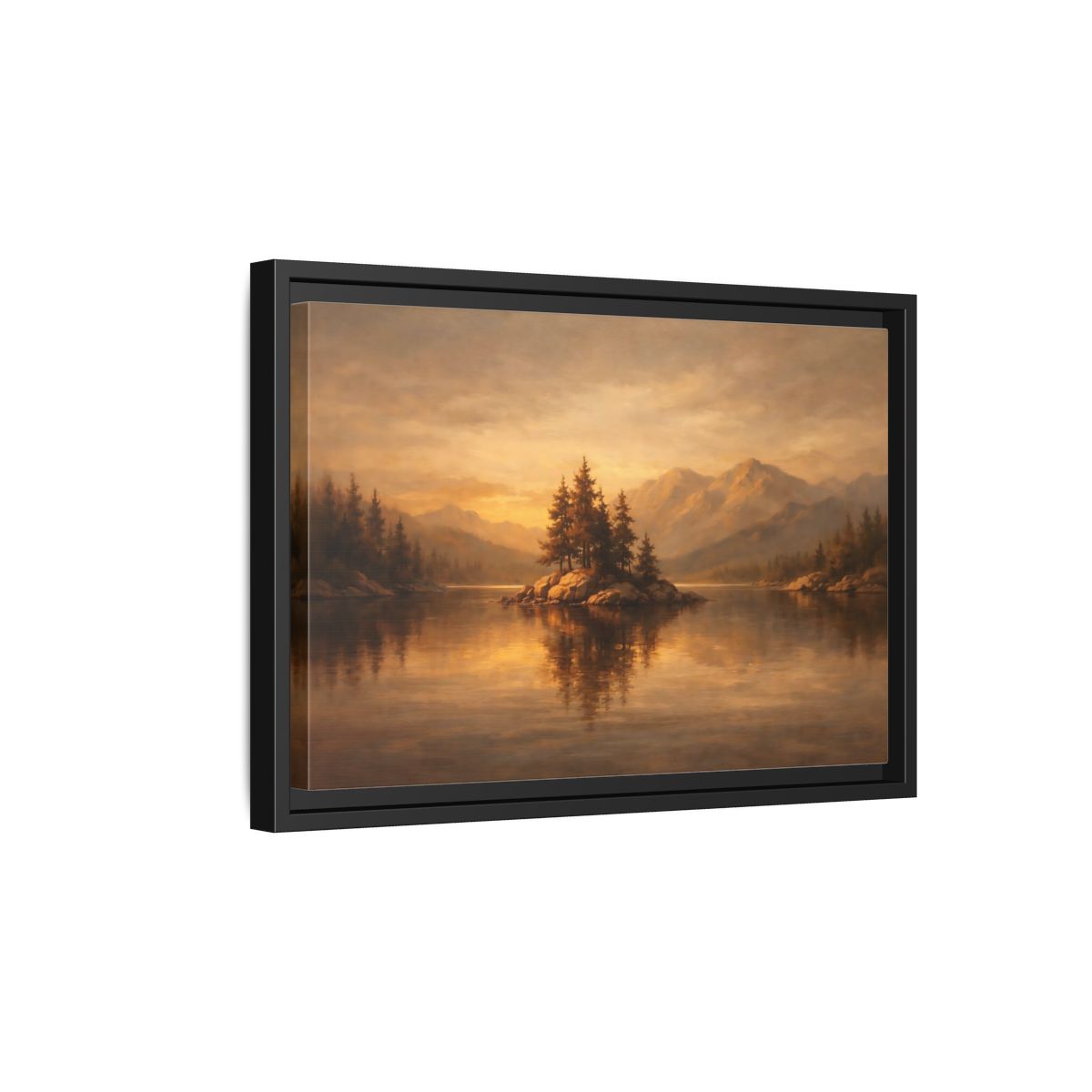 Side Mockup 6. Nature Pine Island Brown And Gold shown as stretched canvas wall art