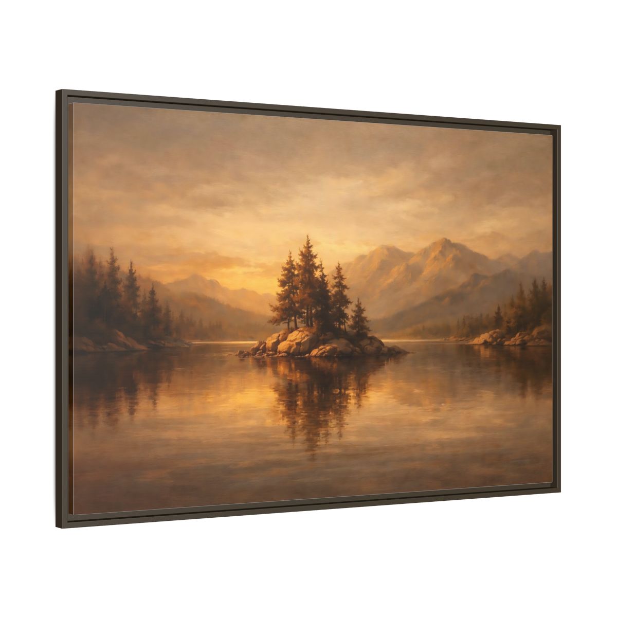 Main Mockup. Nature Pine Island Golden Landscape shown as stretched canvas wall art