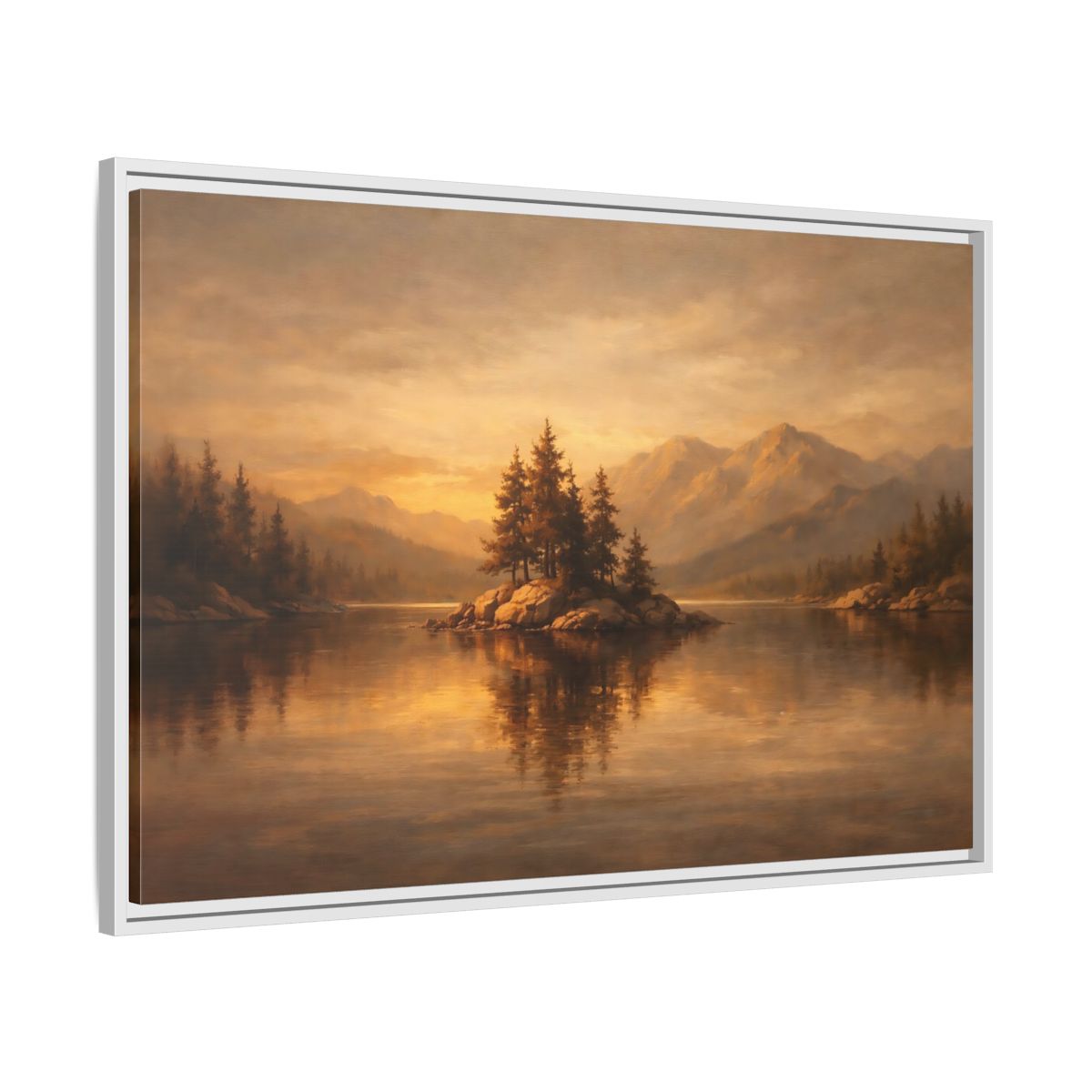 Side Mockup 8. Nature Pine Island Golden Landscape shown as stretched canvas wall art