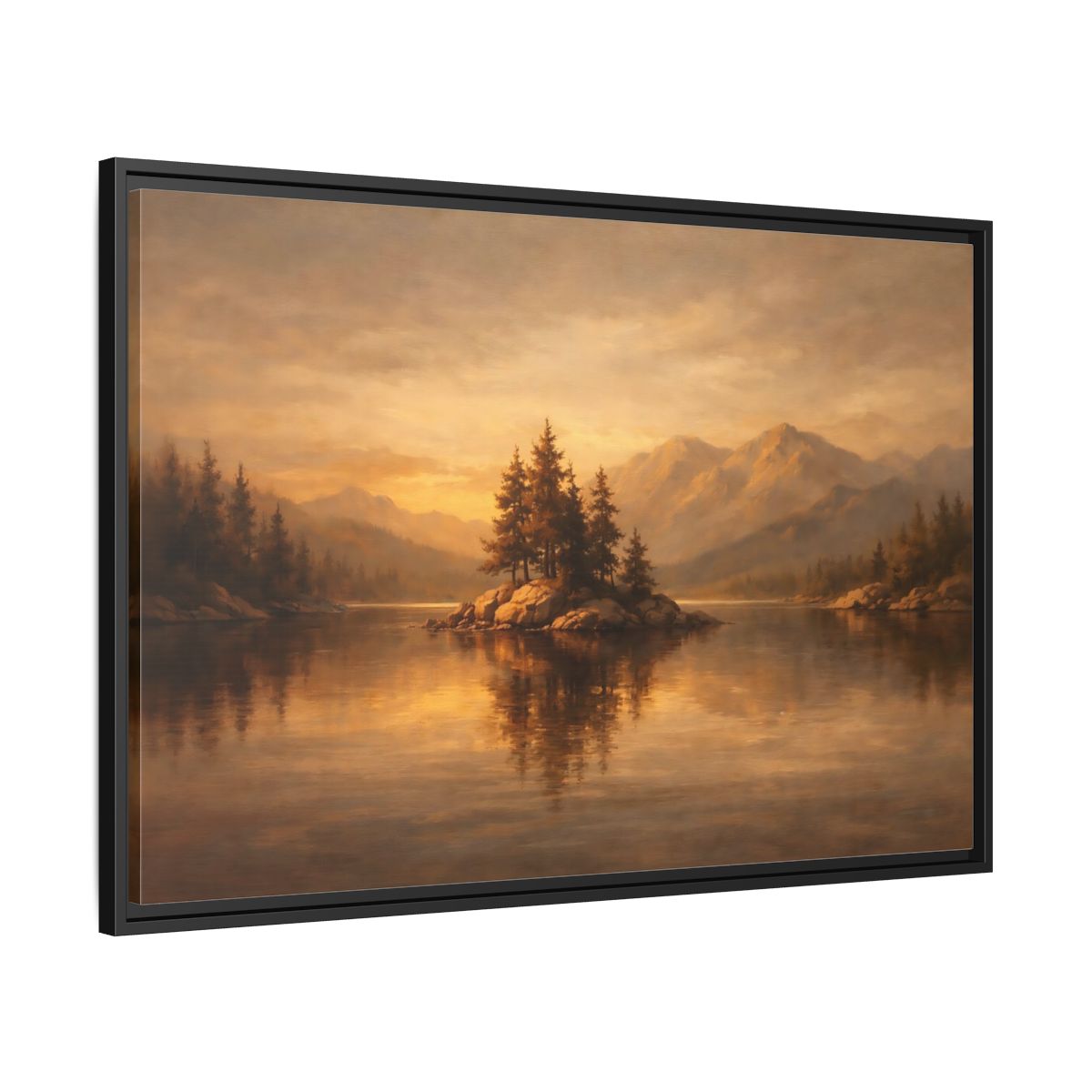 Side Mockup 13. Nature Pine Island Golden Landscape shown as stretched canvas wall art