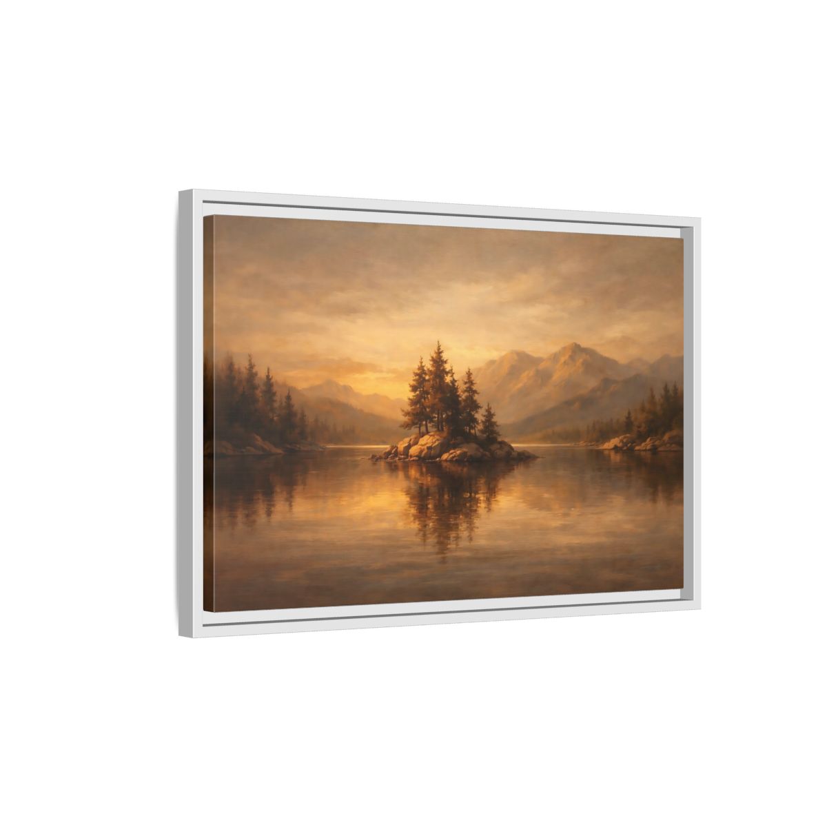 Side Mockup 1. Nature Pine Island Golden Landscape shown as stretched canvas wall art