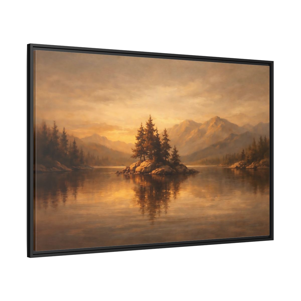 Side Mockup 12. Nature Pine Island Golden Landscape shown as stretched canvas wall art