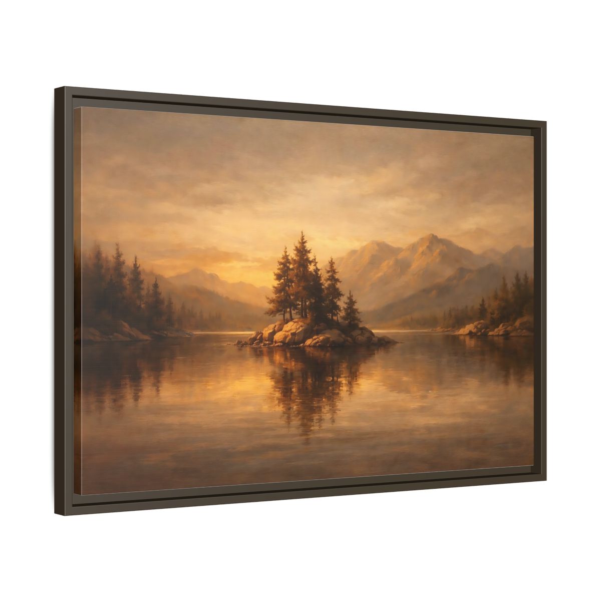 Side Mockup 11. Nature Pine Island Golden Landscape shown as stretched canvas wall art