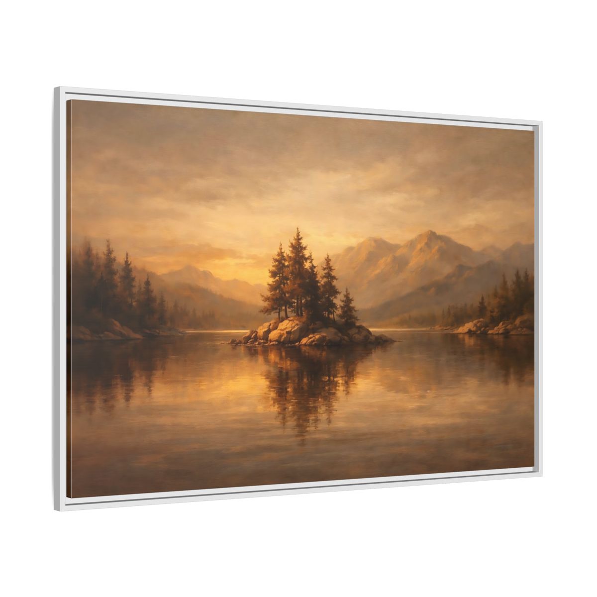Side Mockup 7. Nature Pine Island Golden Landscape shown as stretched canvas wall art
