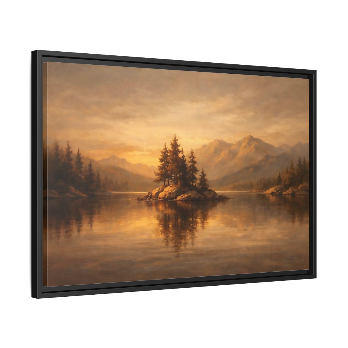 Side Mockup 14. Nature Pine Island Golden Landscape shown as stretched canvas wall art