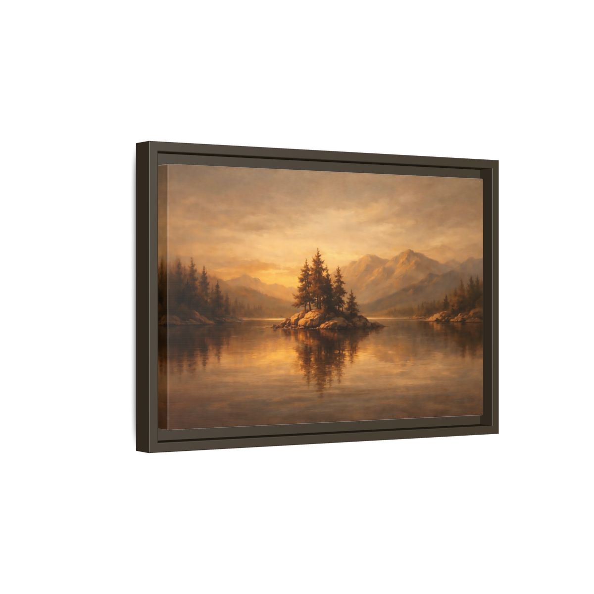 Side Mockup 5. Nature Pine Island Golden Landscape shown as stretched canvas wall art