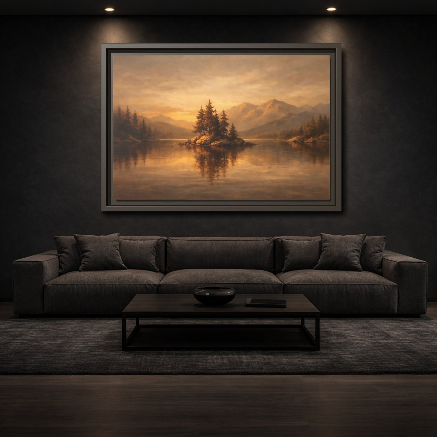 Mockup 2. Nature Pine Island Golden Landscape shown as stretched canvas wall art