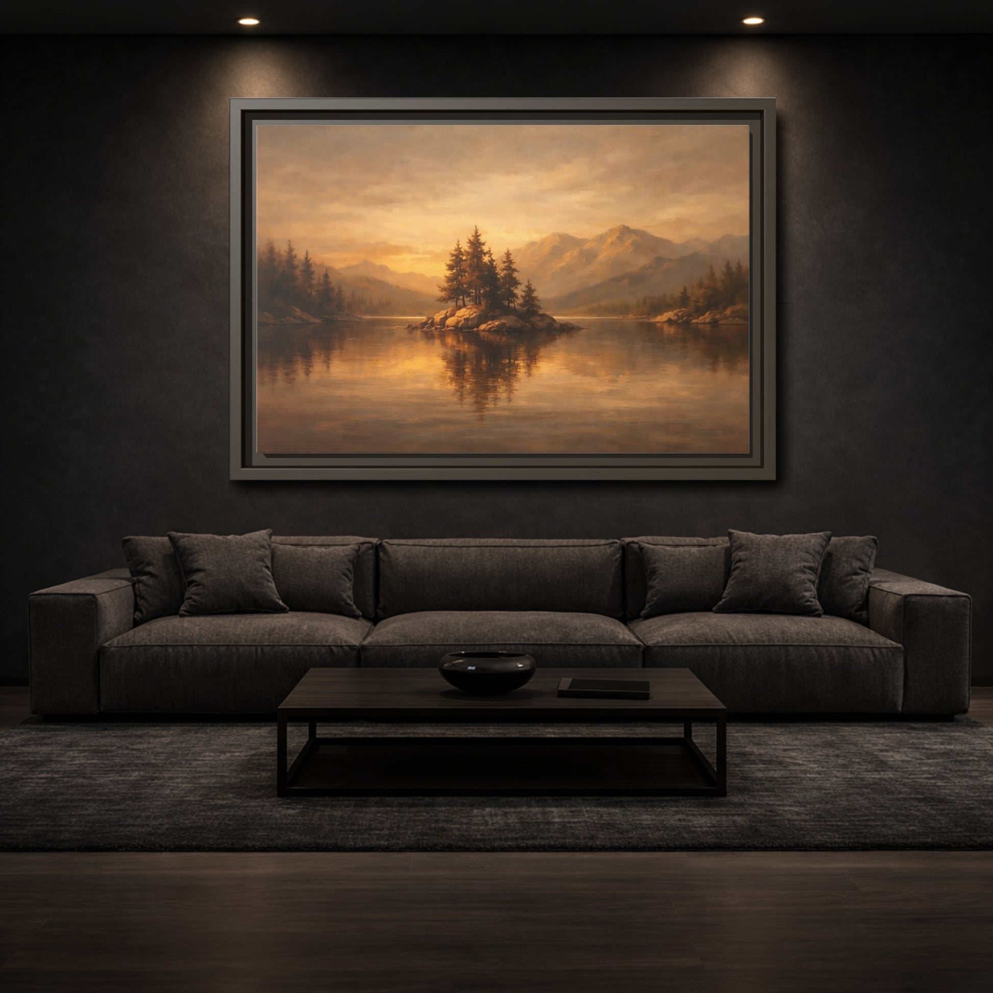 Mockup 2. Nature Pine Island Golden Landscape shown as stretched canvas wall art