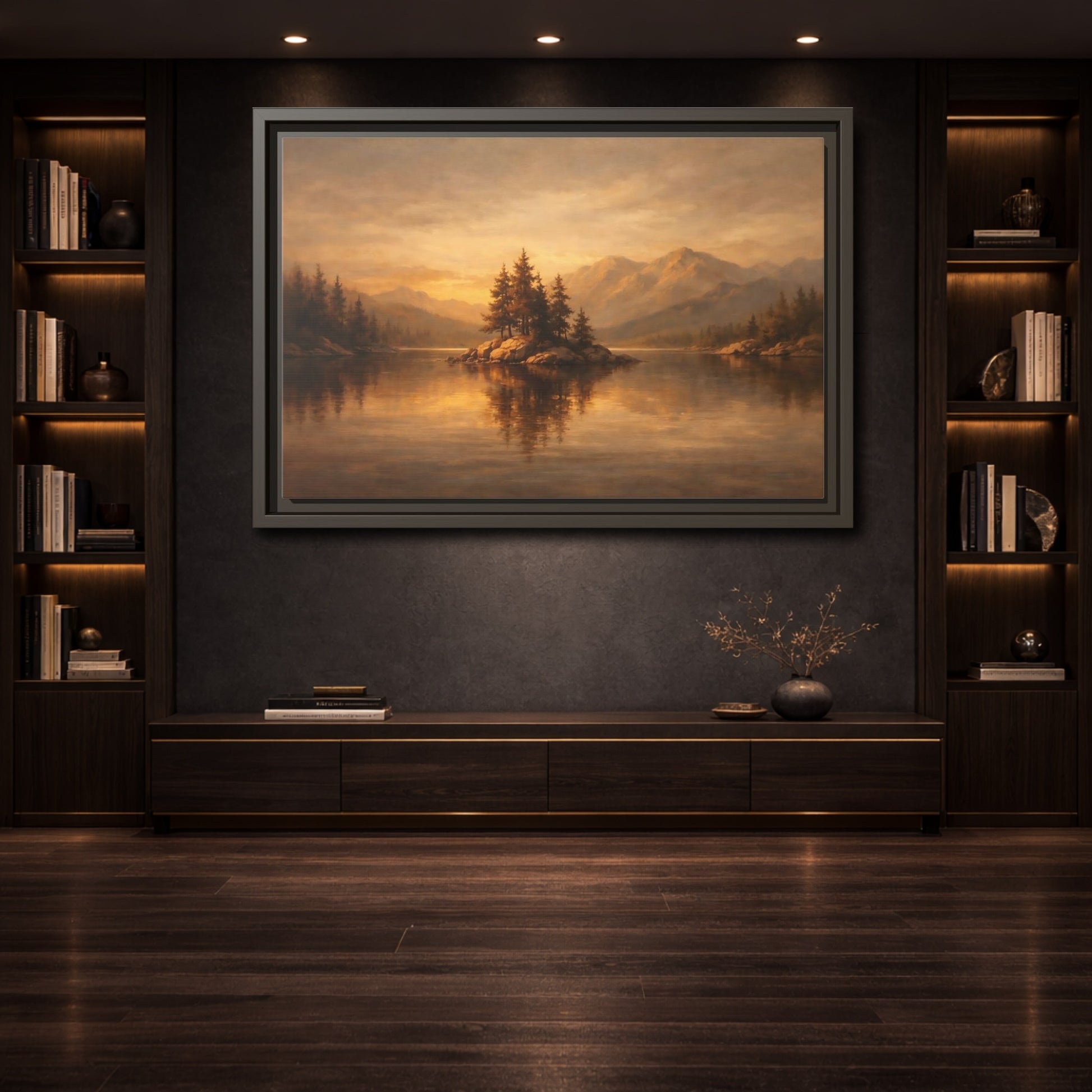 Mockup 3. Nature Pine Island Golden Landscape shown as stretched canvas wall art