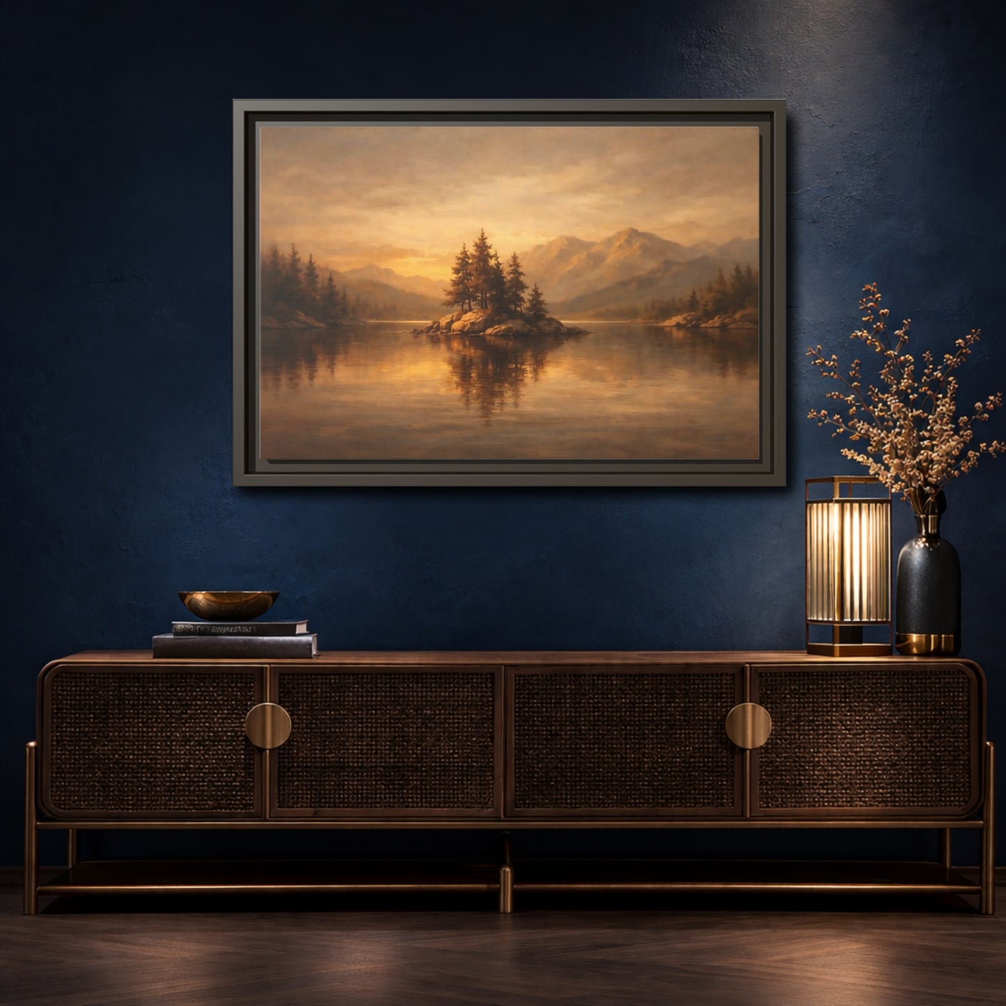 Mockup 4. Nature Pine Island Golden Landscape shown as stretched canvas wall art