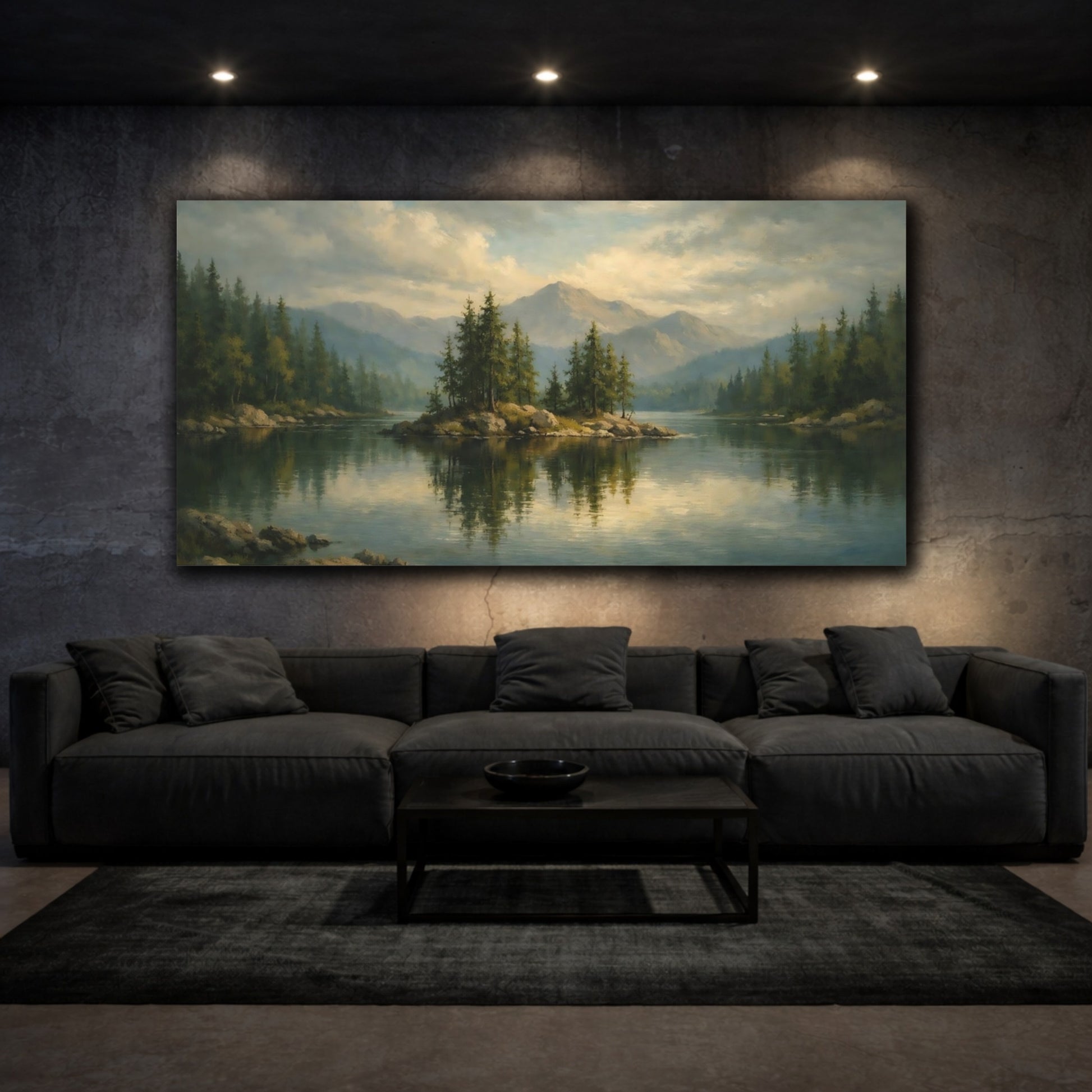 Mockup 2. Nature Pine Island Green Lake shown as stretched canvas wall art