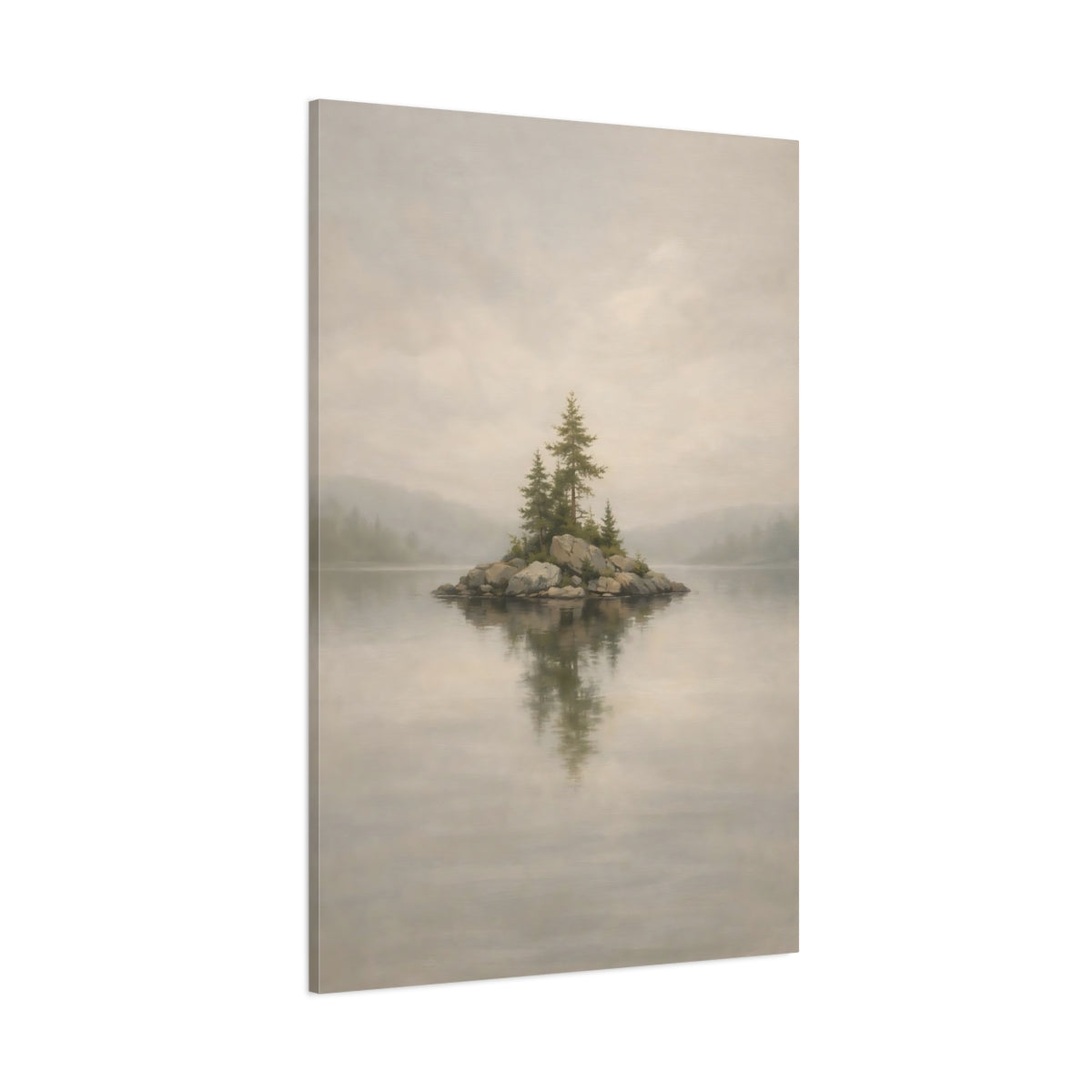 Main Mockup. Nature Pine Island Misty Island shown as stretched canvas wall art