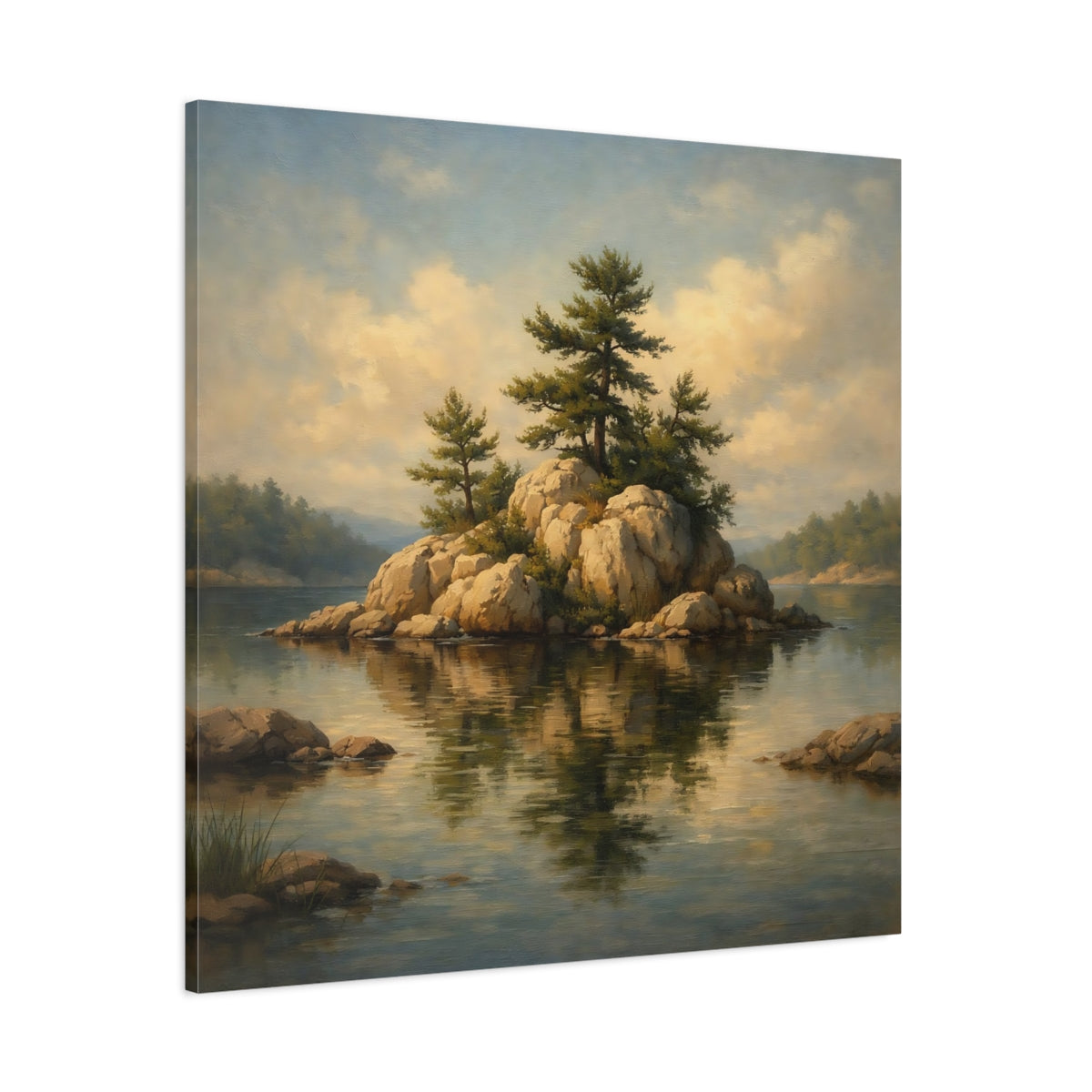 Main Mockup. Nature Pine Island Pine Island Lake shown as stretched canvas wall art