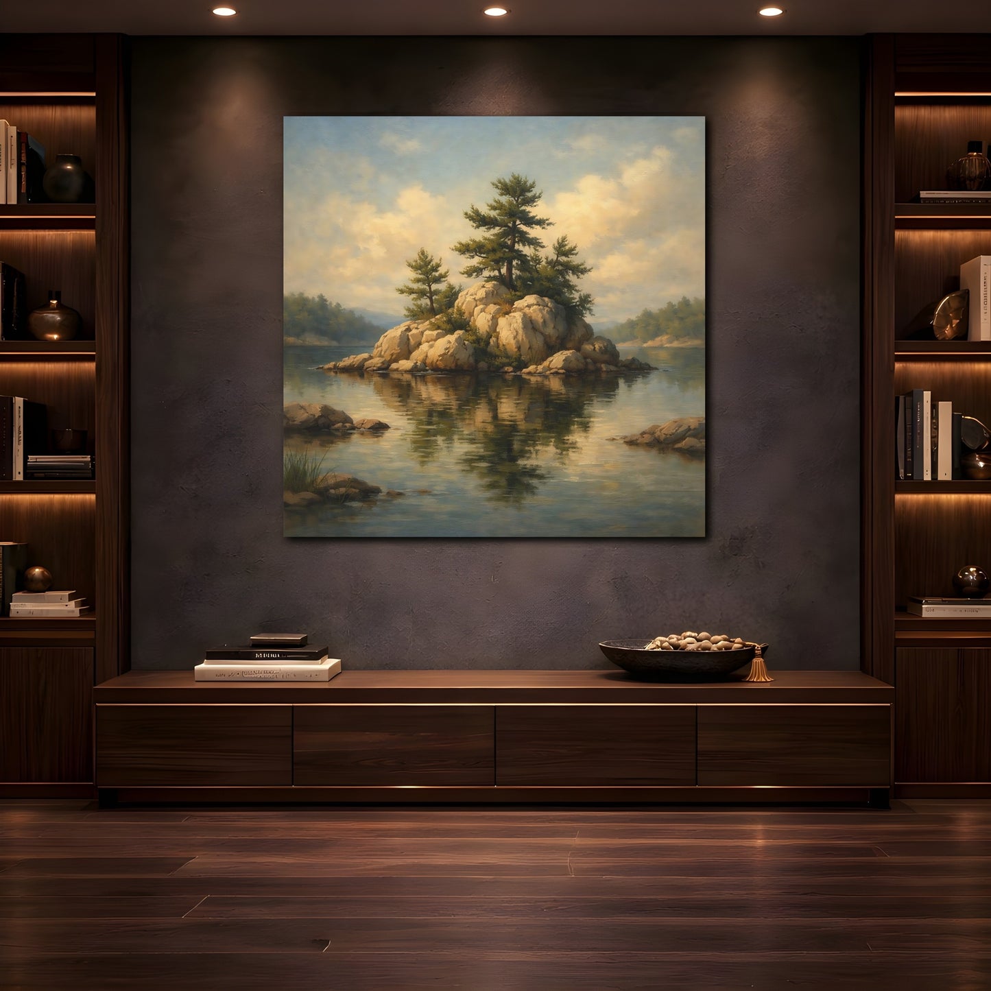 Mockup 4. Nature Pine Island Pine Island Lake shown as stretched canvas wall art