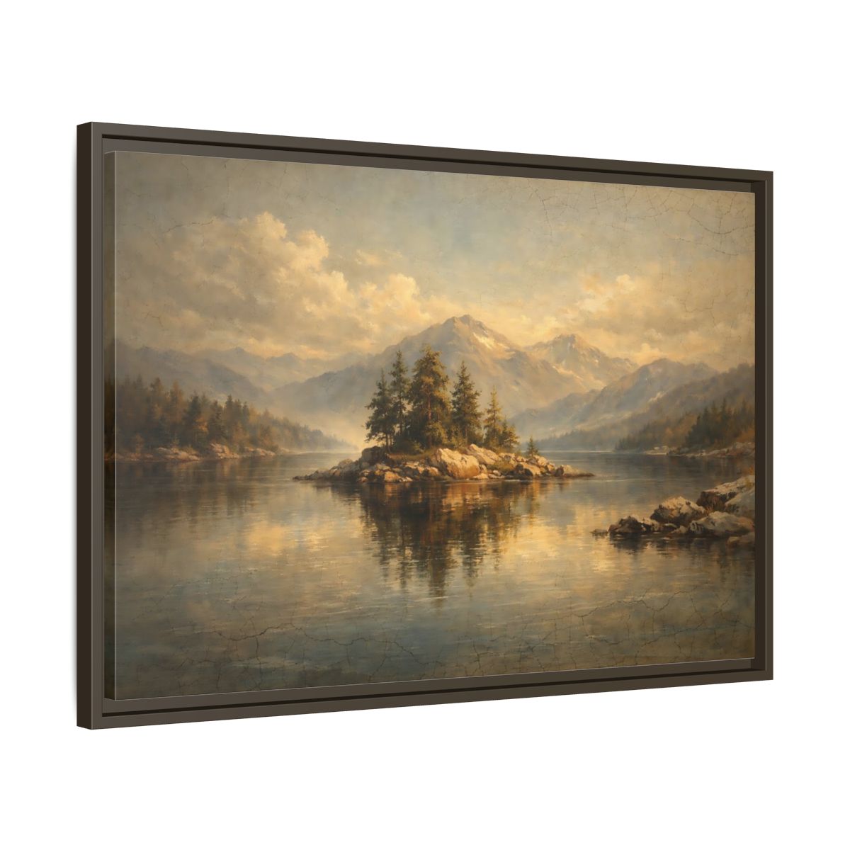 Side Mockup 11. Nature Pine Island Vintage Landscape shown as stretched canvas wall art