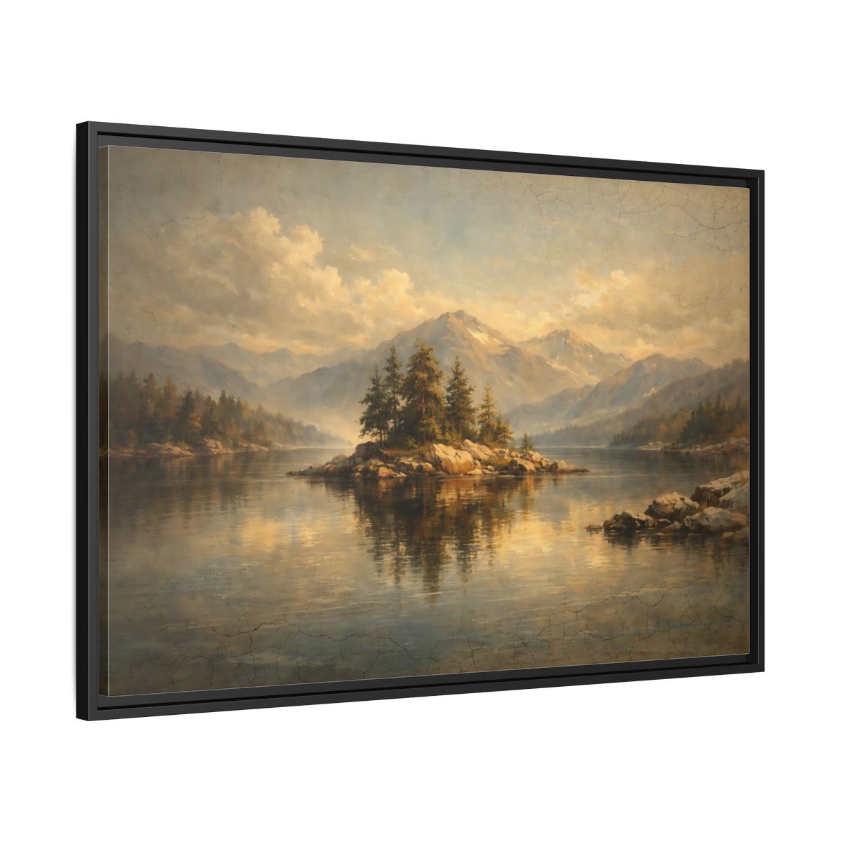 Side Mockup 13. Nature Pine Island Vintage Landscape shown as stretched canvas wall art