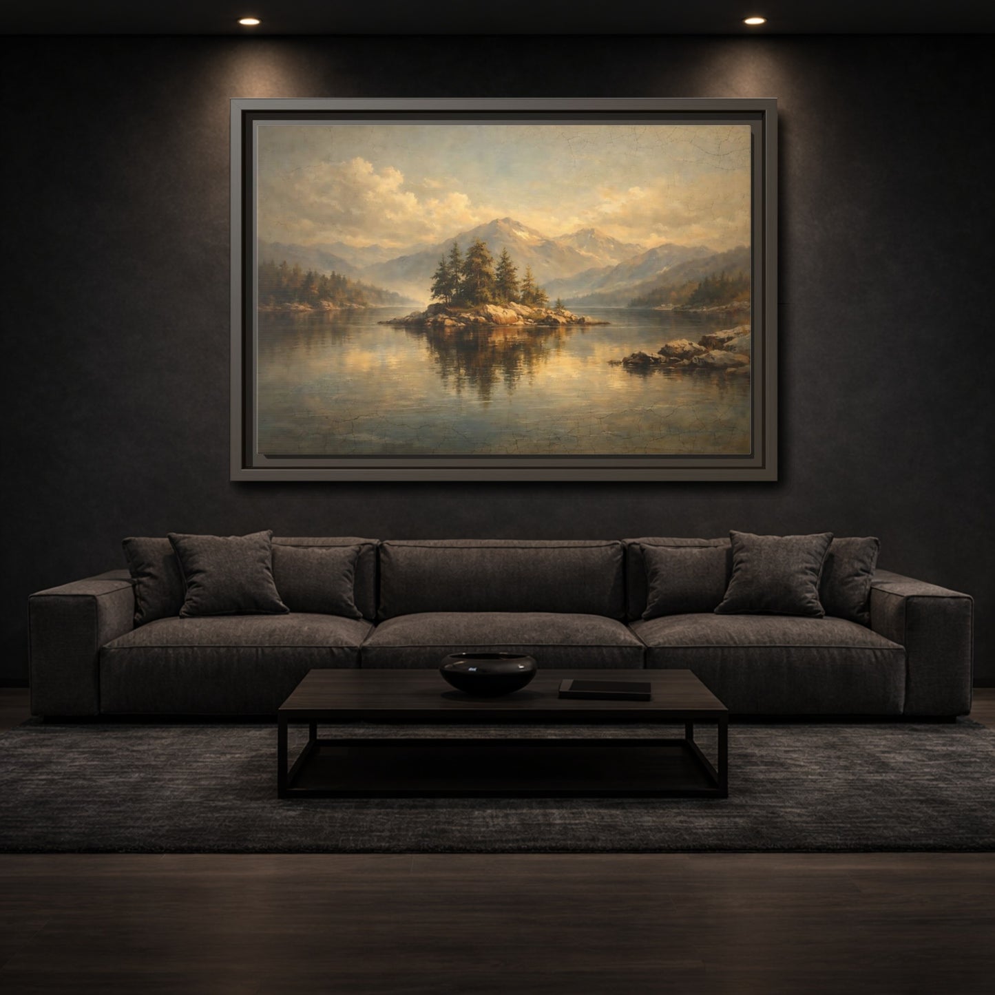 Mockup 2. Nature Pine Island Vintage Landscape shown as stretched canvas wall art