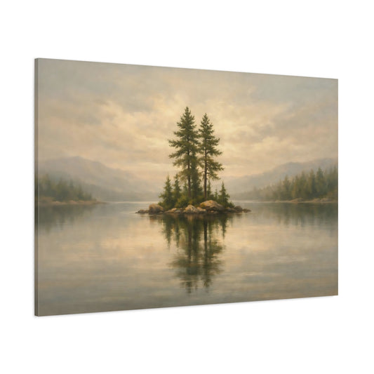 Main Mockup. Nature Pine Islet Muted Landscape shown as stretched canvas wall art