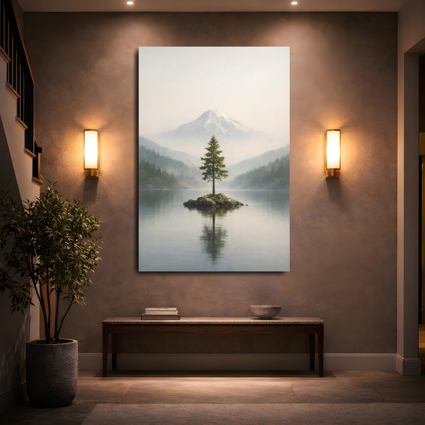 Mockup 4. Nature Pine Tree Green And Gray Landscape shown as stretched canvas wall art