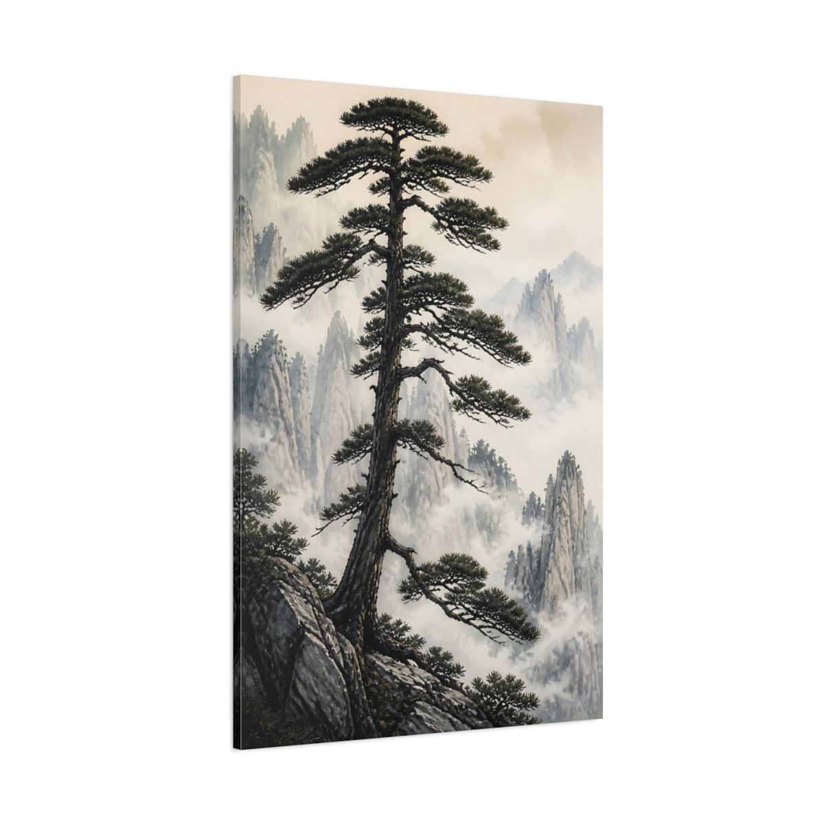 Side Mockup 1. Nature Pine Tree Green Pine Mountain shown as stretched canvas wall art