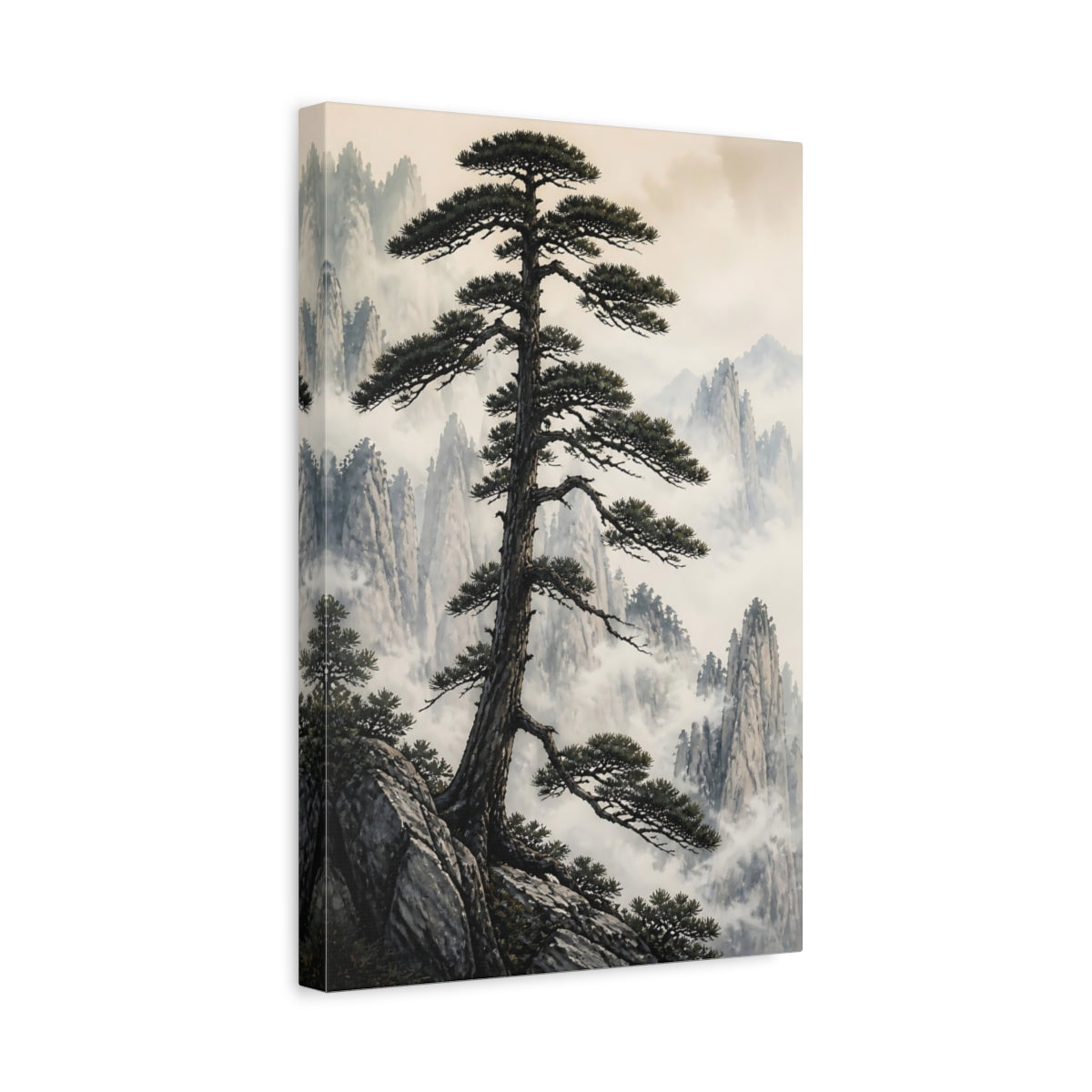 Side Mockup 4. Nature Pine Tree Green Pine Mountain shown as stretched canvas wall art