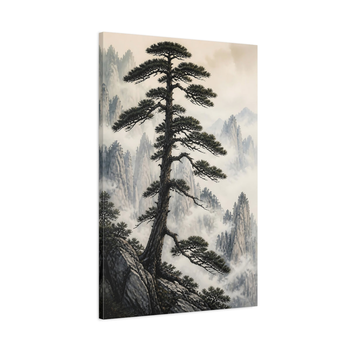 Main Mockup. Nature Pine Tree Green Pine Mountain shown as stretched canvas wall art