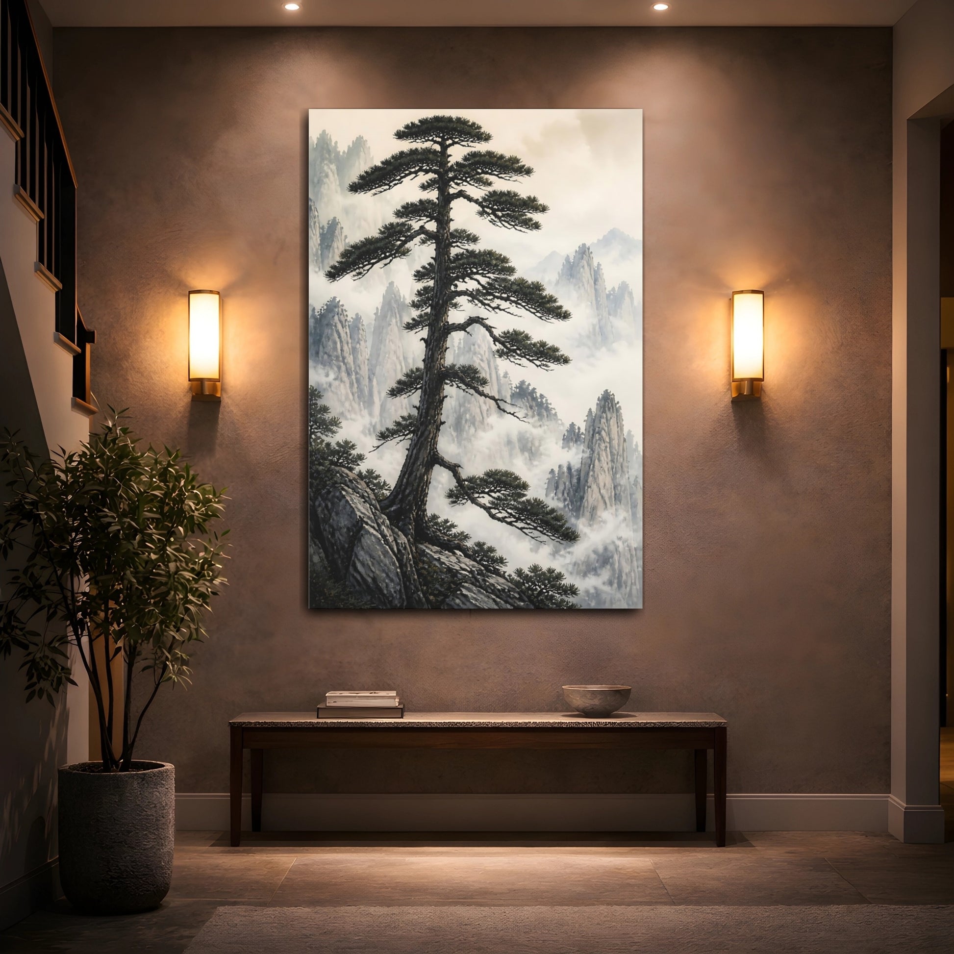Mockup 2. Nature Pine Tree Green Pine Mountain shown as stretched canvas wall art
