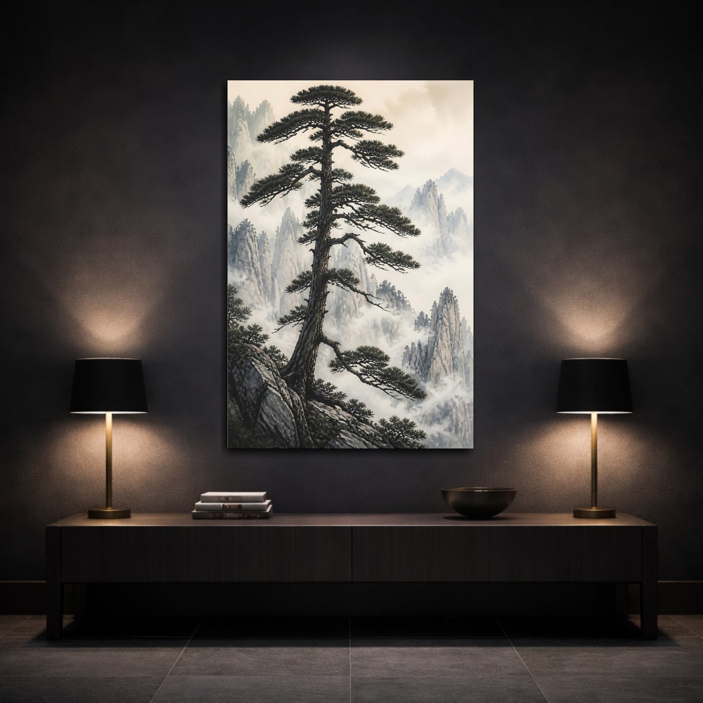 Mockup 3. Nature Pine Tree Green Pine Mountain shown as stretched canvas wall art