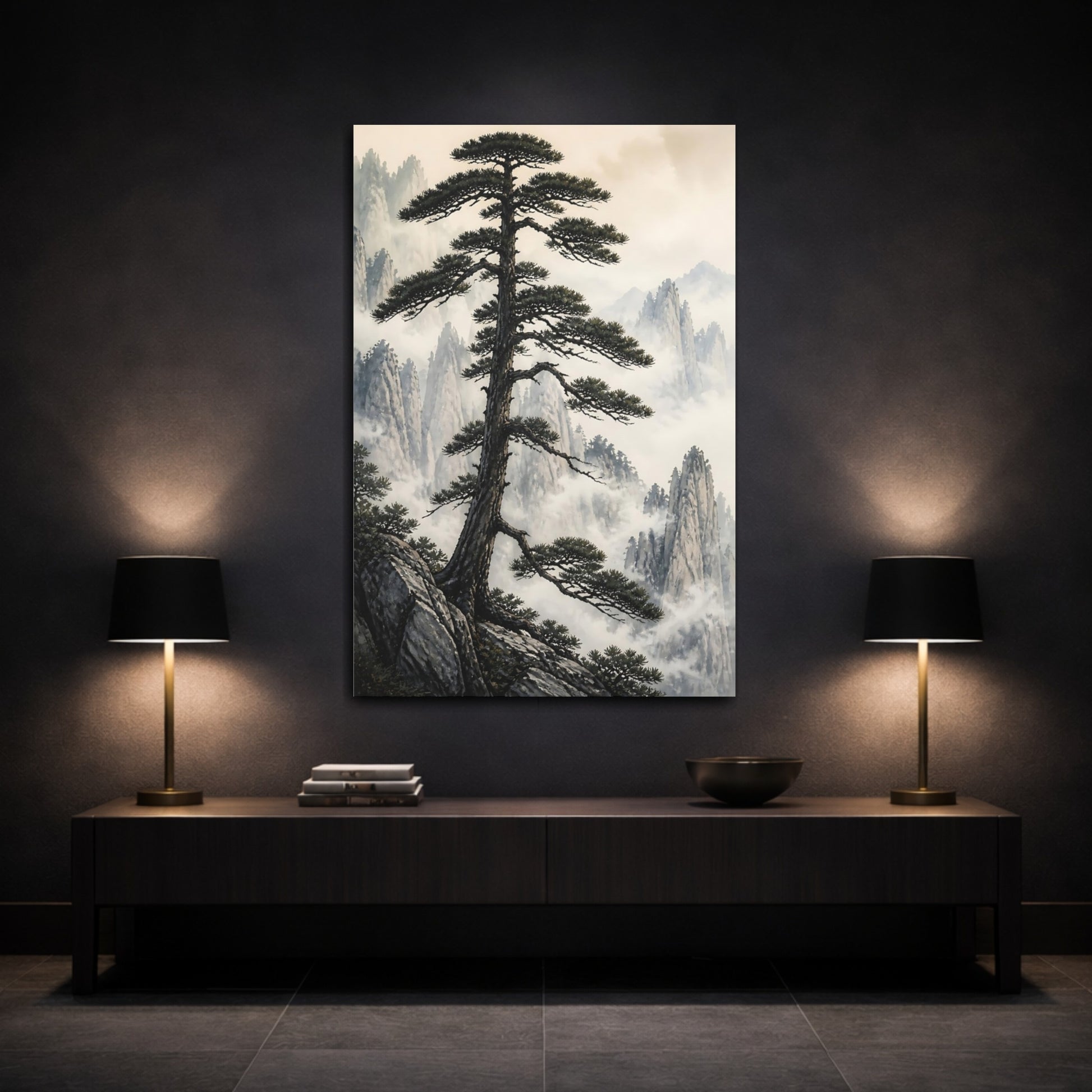 Mockup 3. Nature Pine Tree Green Pine Mountain shown as stretched canvas wall art