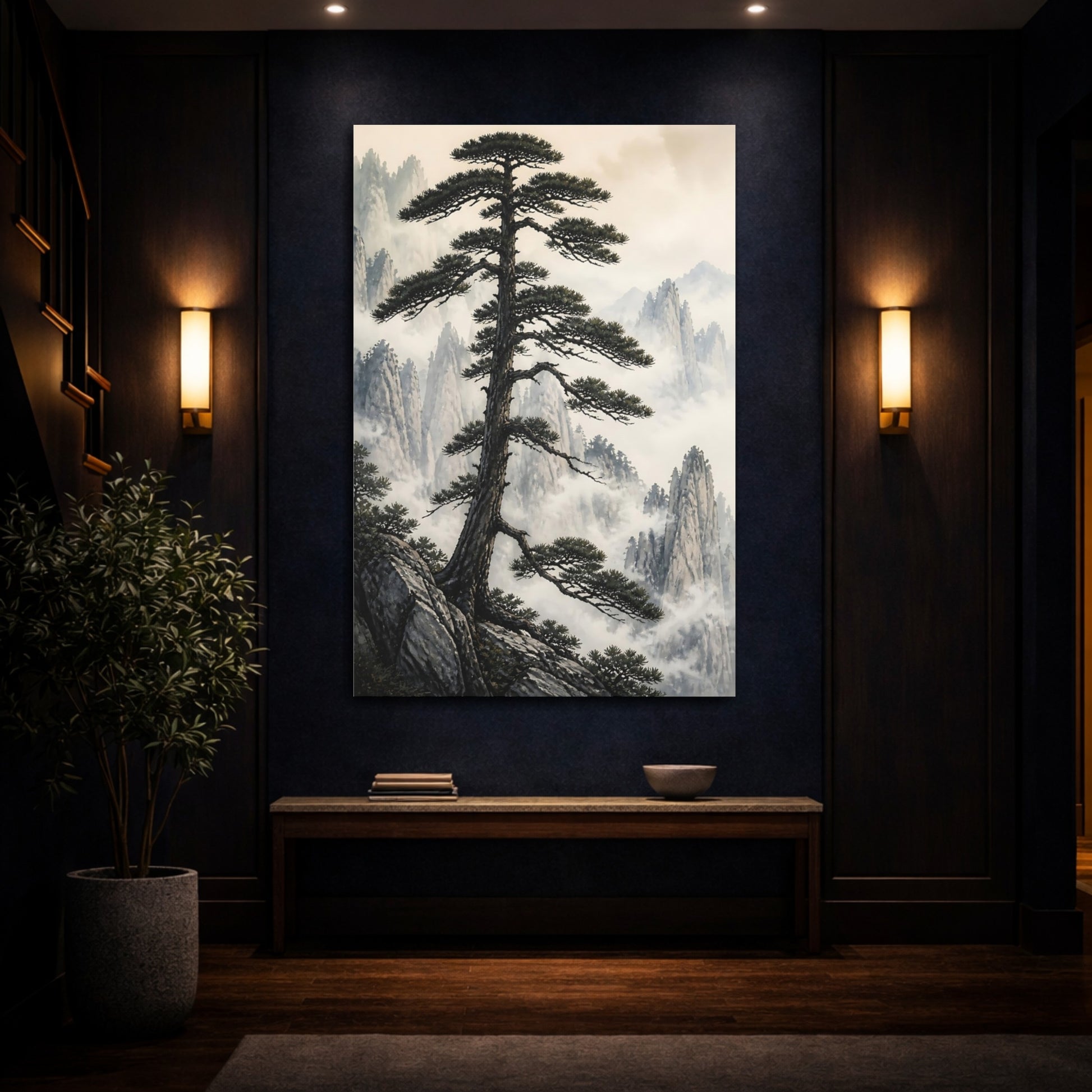 Mockup 4. Nature Pine Tree Green Pine Mountain shown as stretched canvas wall art