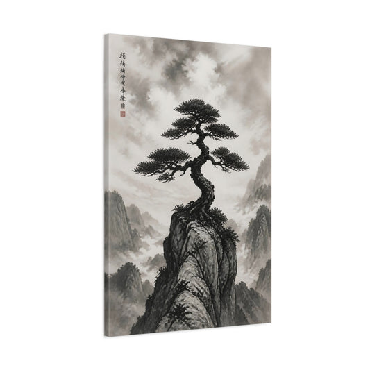 Main Mockup. Nature Pine Tree Monochrome Landscape shown as stretched canvas wall art