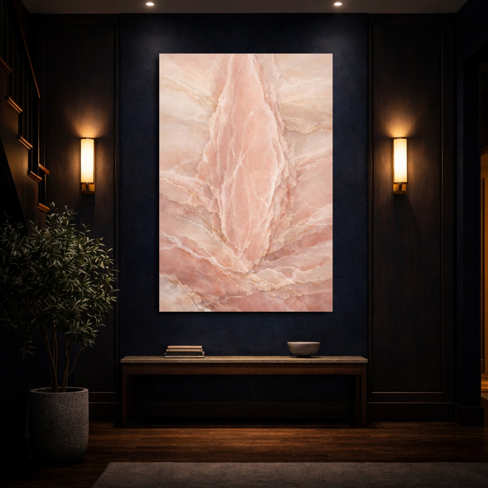 Mockup 3. Nature Pink Onyx Pink Onyx shown as stretched canvas wall art