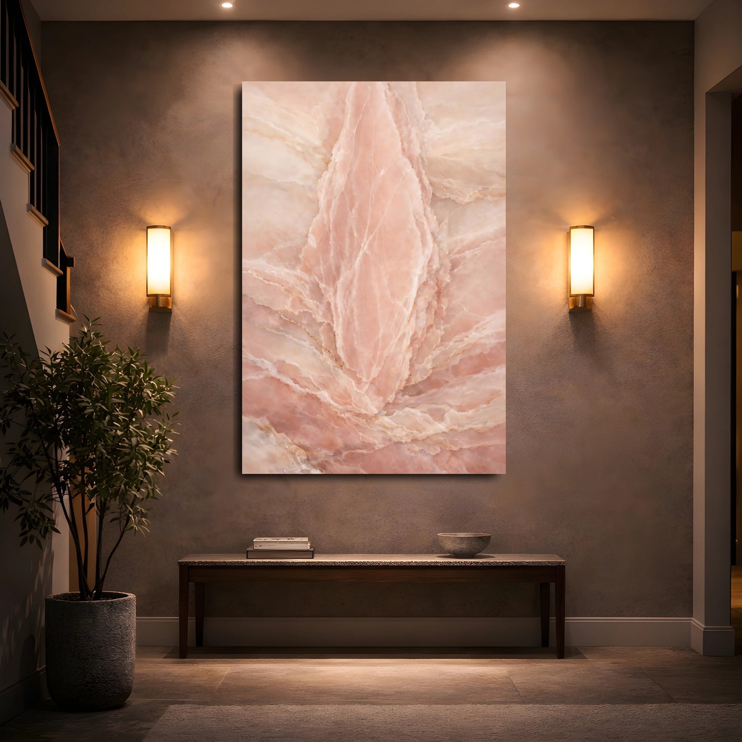 Mockup 4. Nature Pink Onyx Pink Onyx shown as stretched canvas wall art