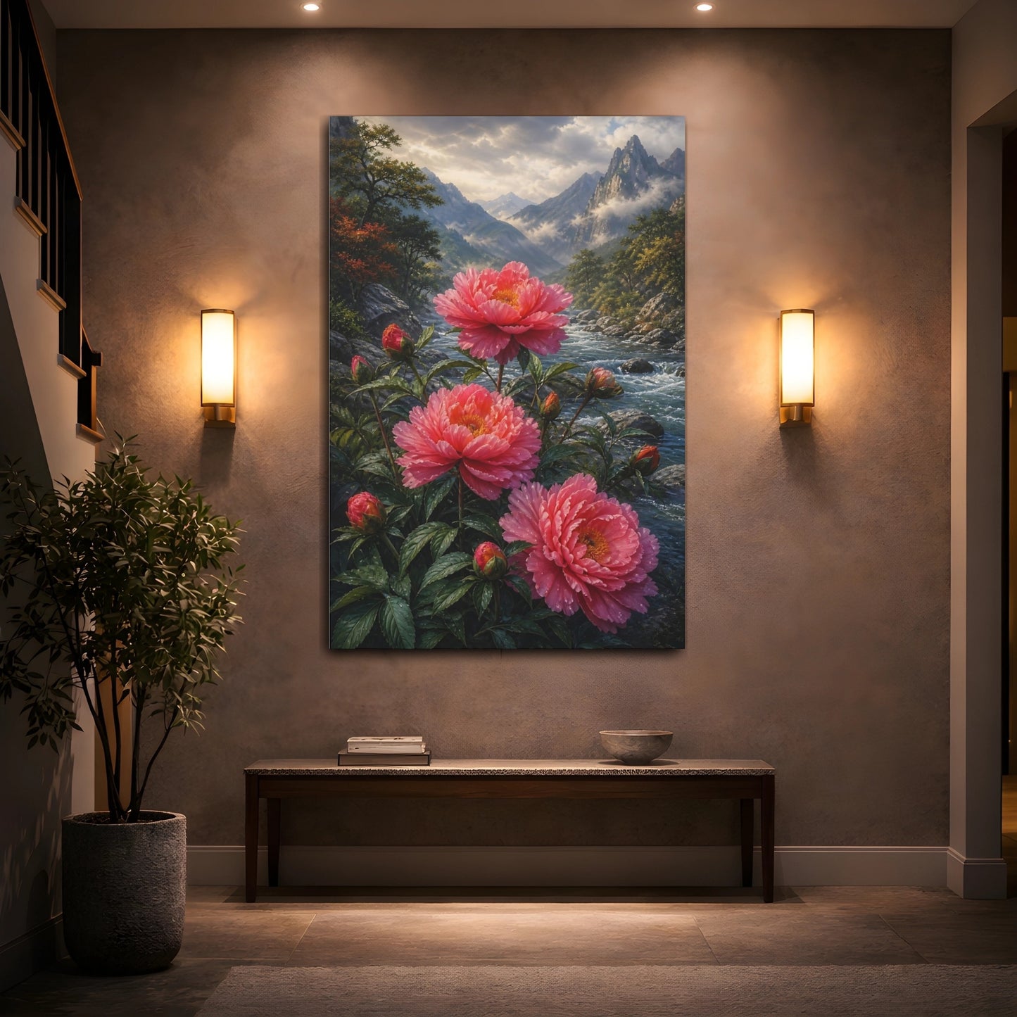 Mockup 2. Nature Pink Peonies Pink Peonies shown as stretched canvas wall art