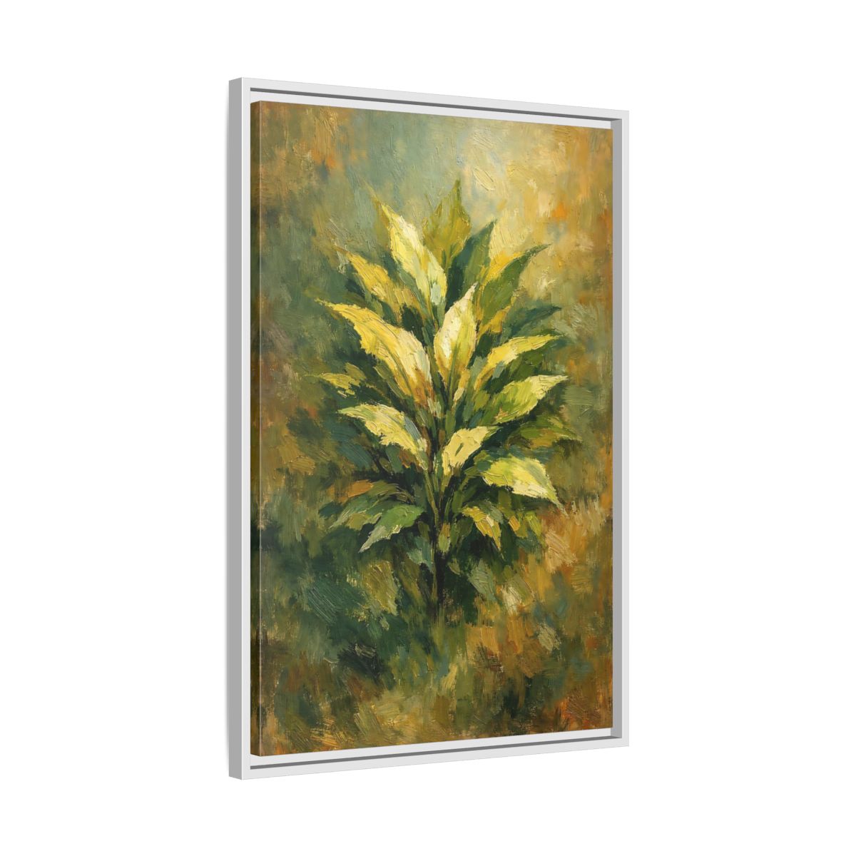 Side Mockup 11. Nature Plant Green And Gold Plant shown as stretched canvas wall art