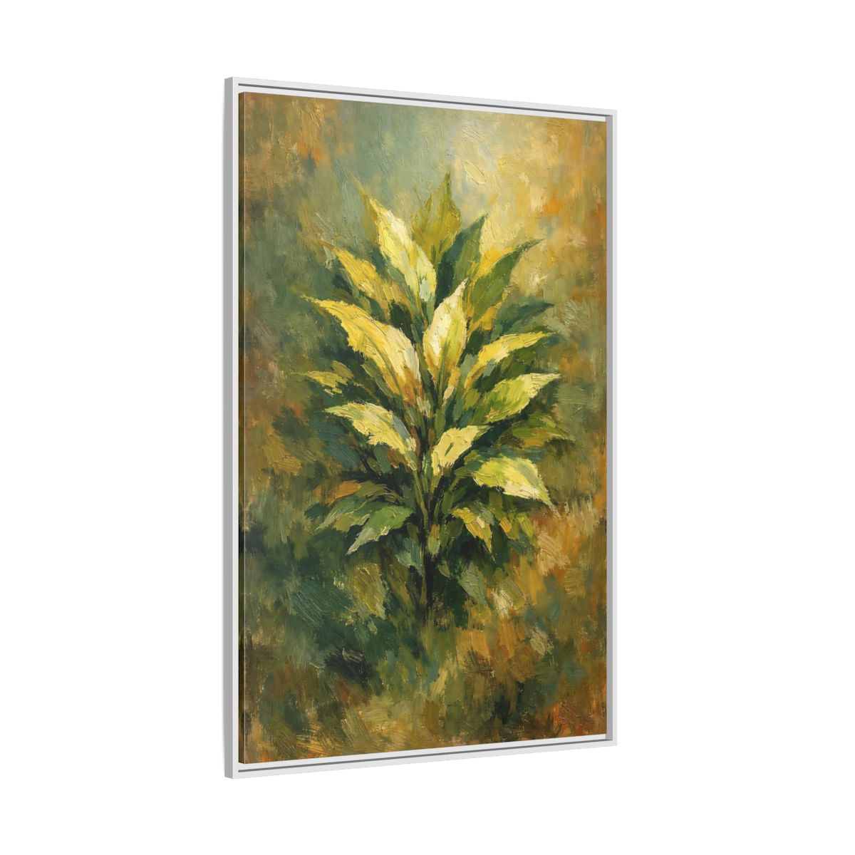 Side Mockup 7. Nature Plant Green And Gold Plant shown as stretched canvas wall art