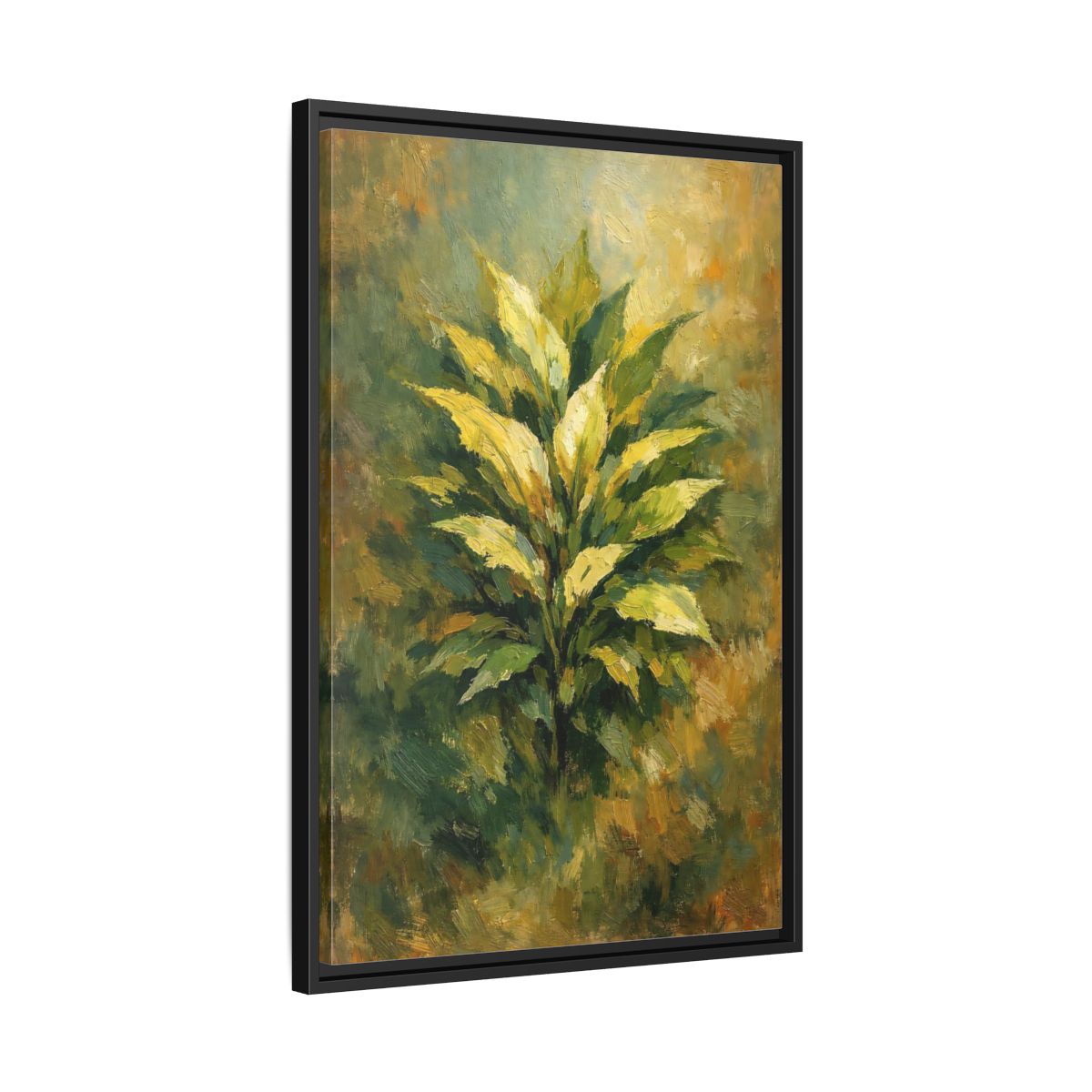 Side Mockup 14. Nature Plant Green And Gold Plant shown as stretched canvas wall art