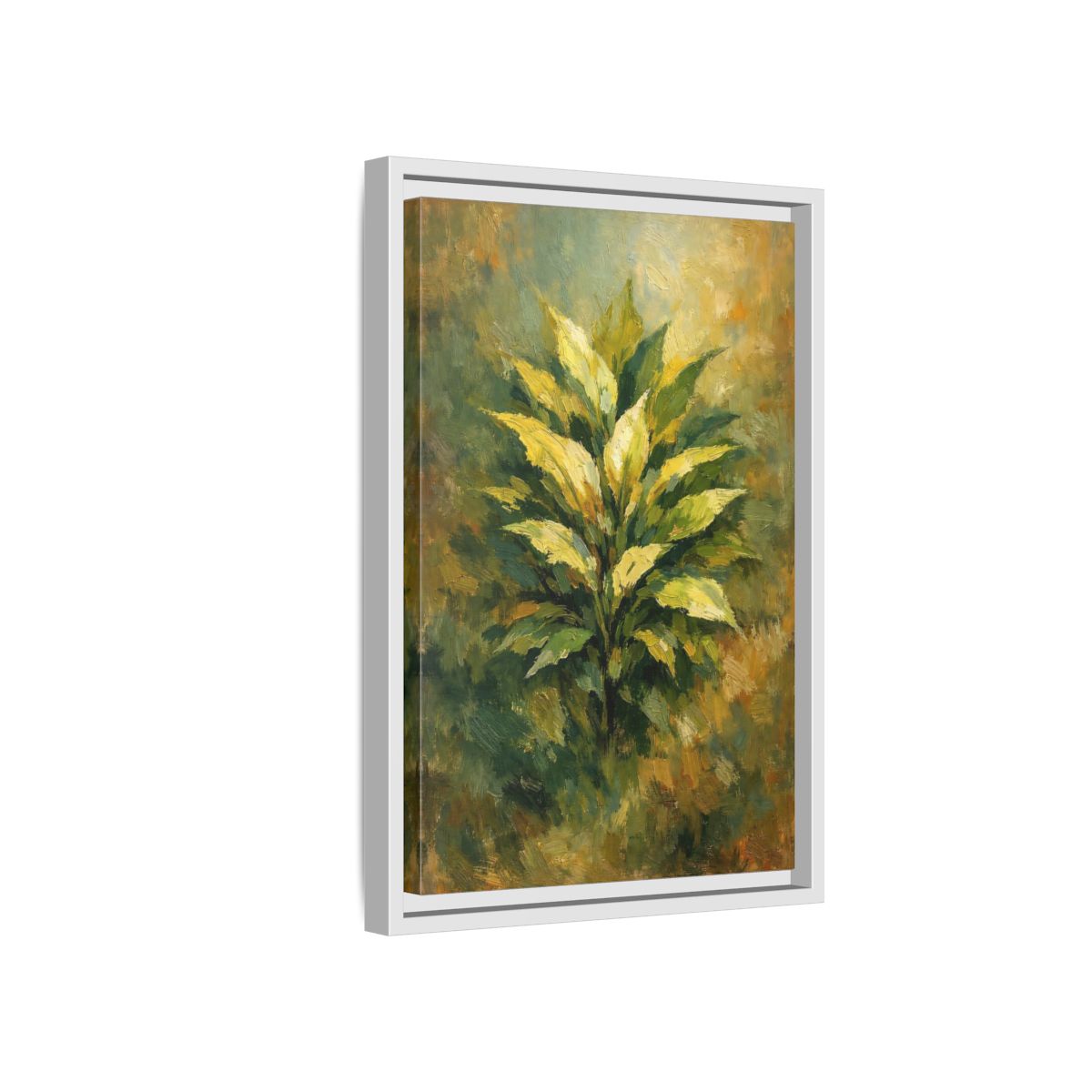 Side Mockup 4. Nature Plant Green And Gold Plant shown as stretched canvas wall art