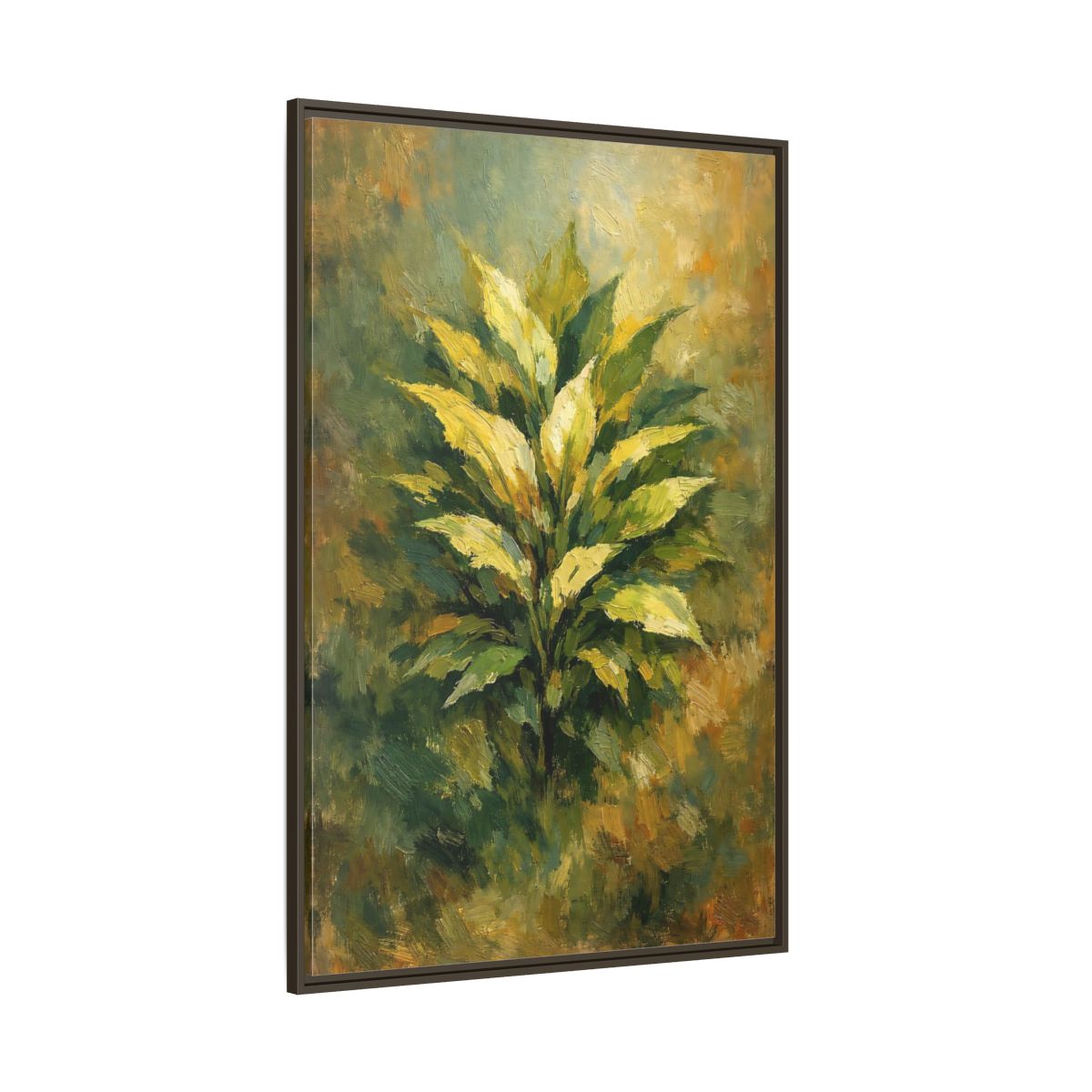 Side Mockup 8. Nature Plant Green And Gold Plant shown as stretched canvas wall art